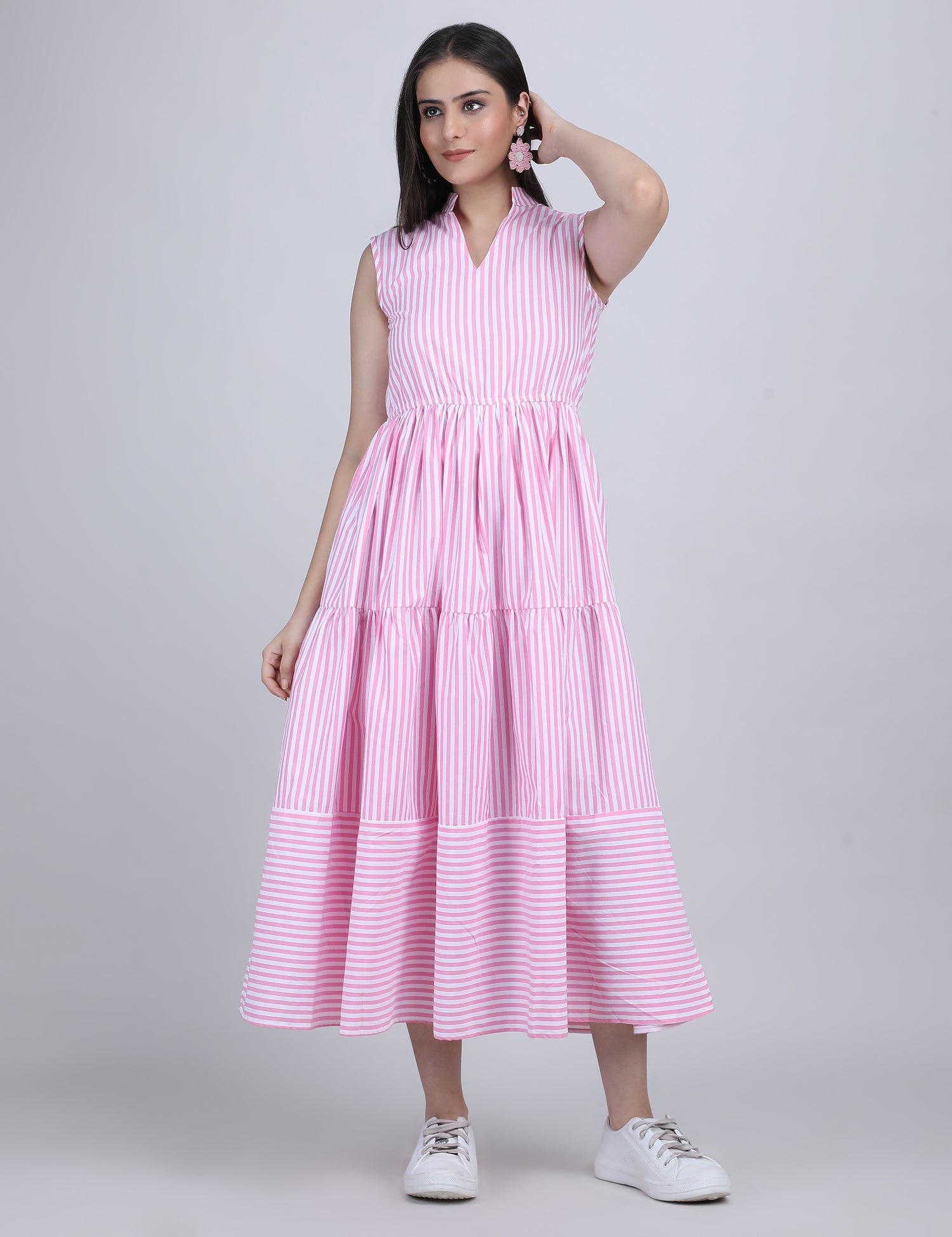 Lime Breeze Striped Tier Dress