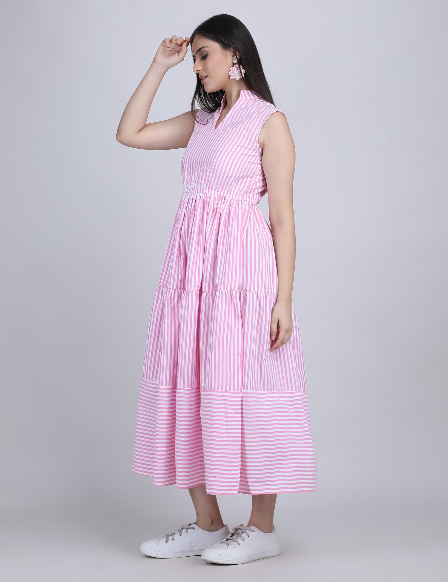 Lime Breeze Striped Tier Dress