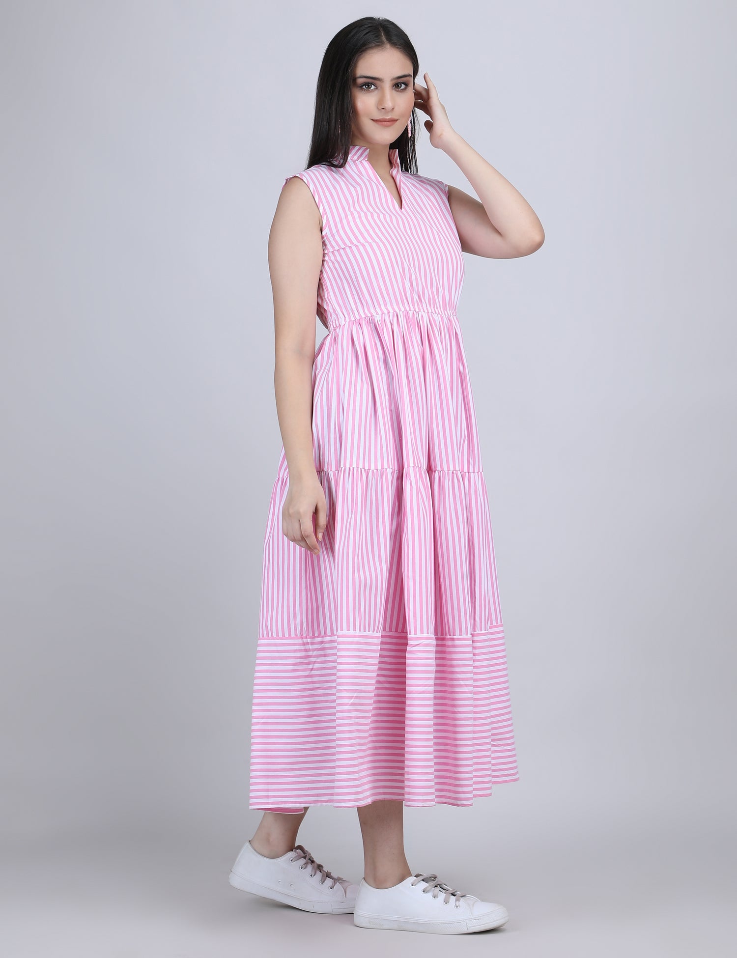Lime Breeze Striped Tier Dress