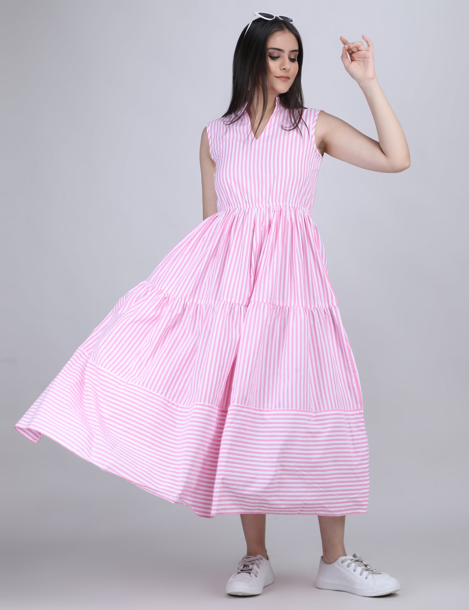 Lime Breeze Striped Tier Dress