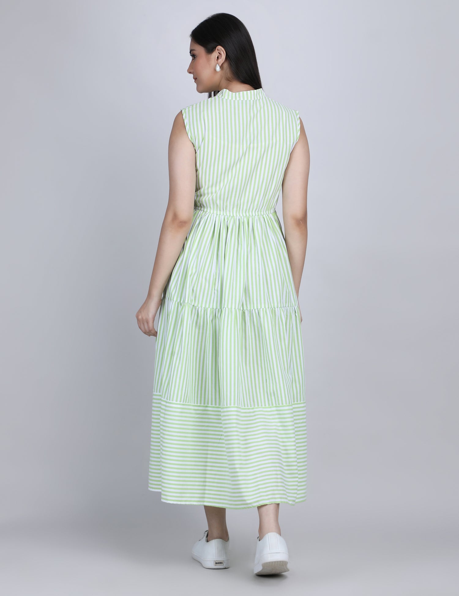 Lime Breeze Striped Tier Dress
