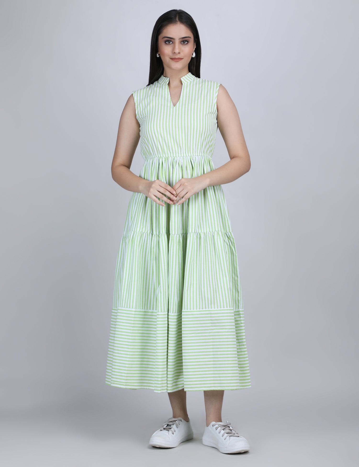 Lime Breeze Striped Tier Dress