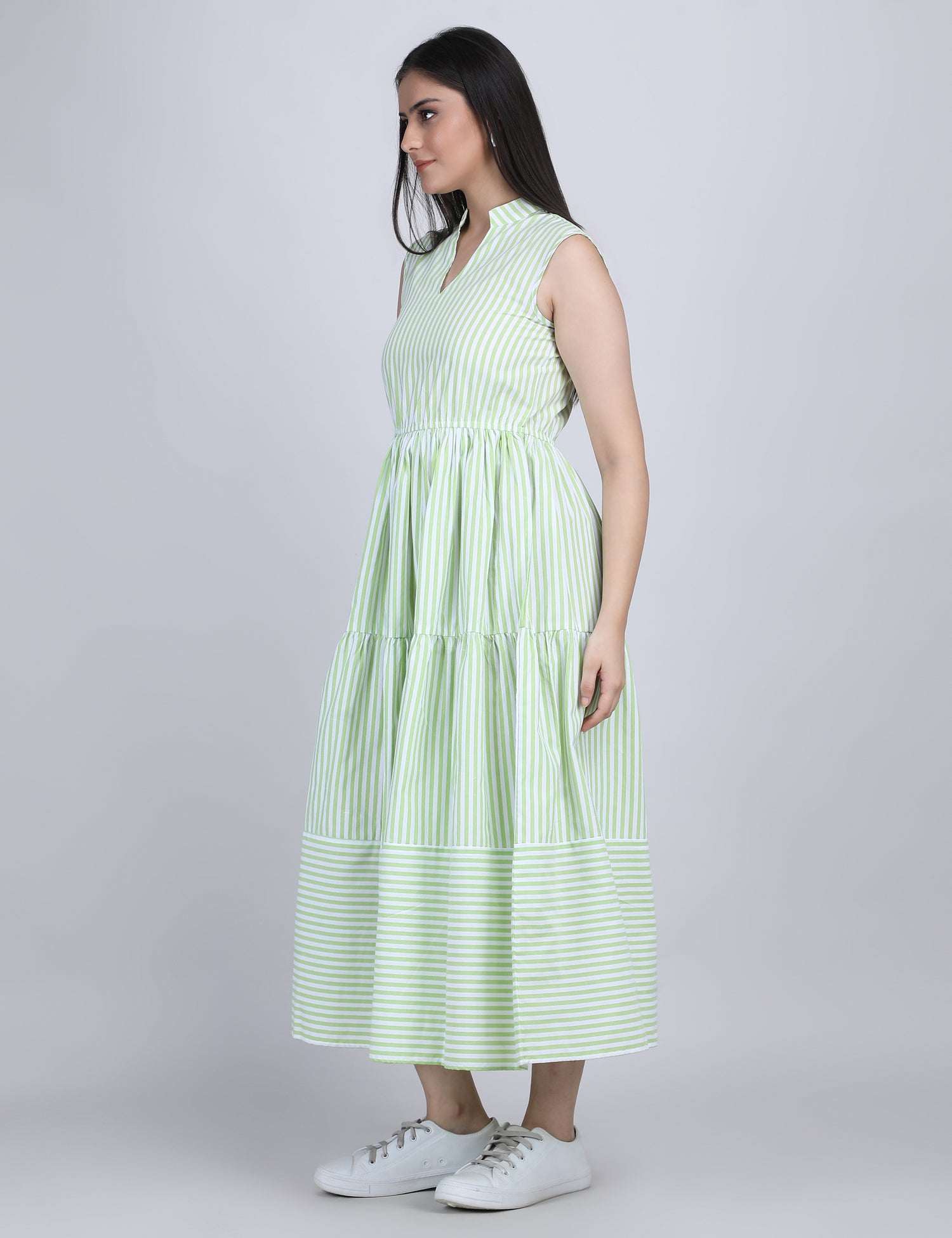 Lime Breeze Striped Tier Dress