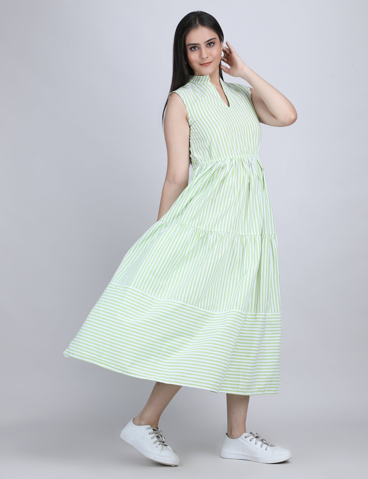 Lime Breeze Striped Tier Dress