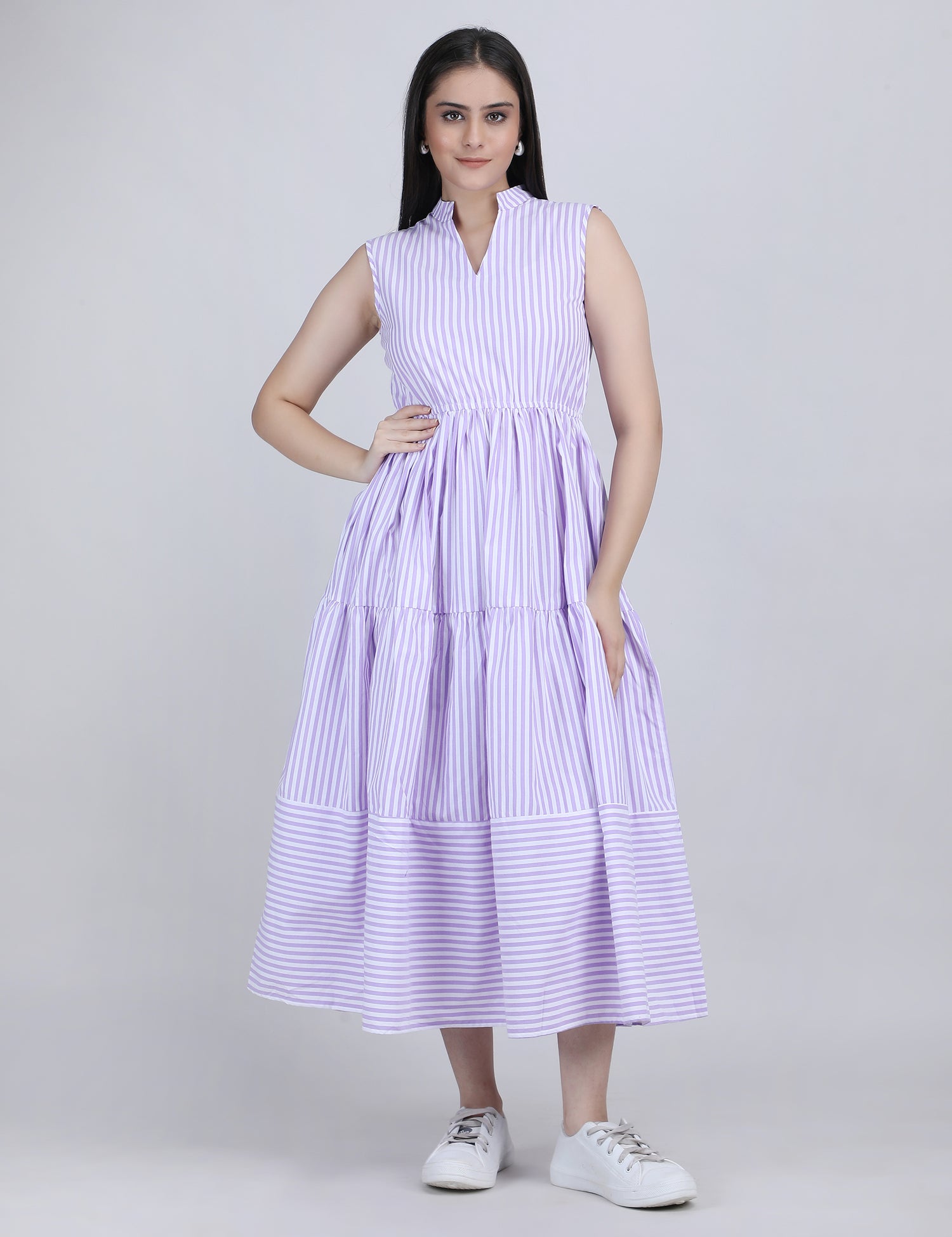 Lime Breeze Striped Tier Dress
