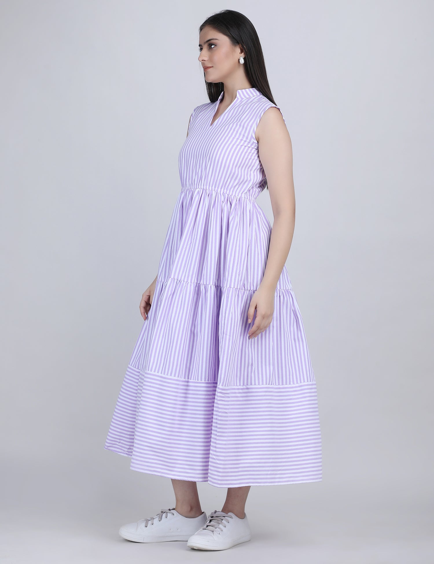 Lime Breeze Striped Tier Dress