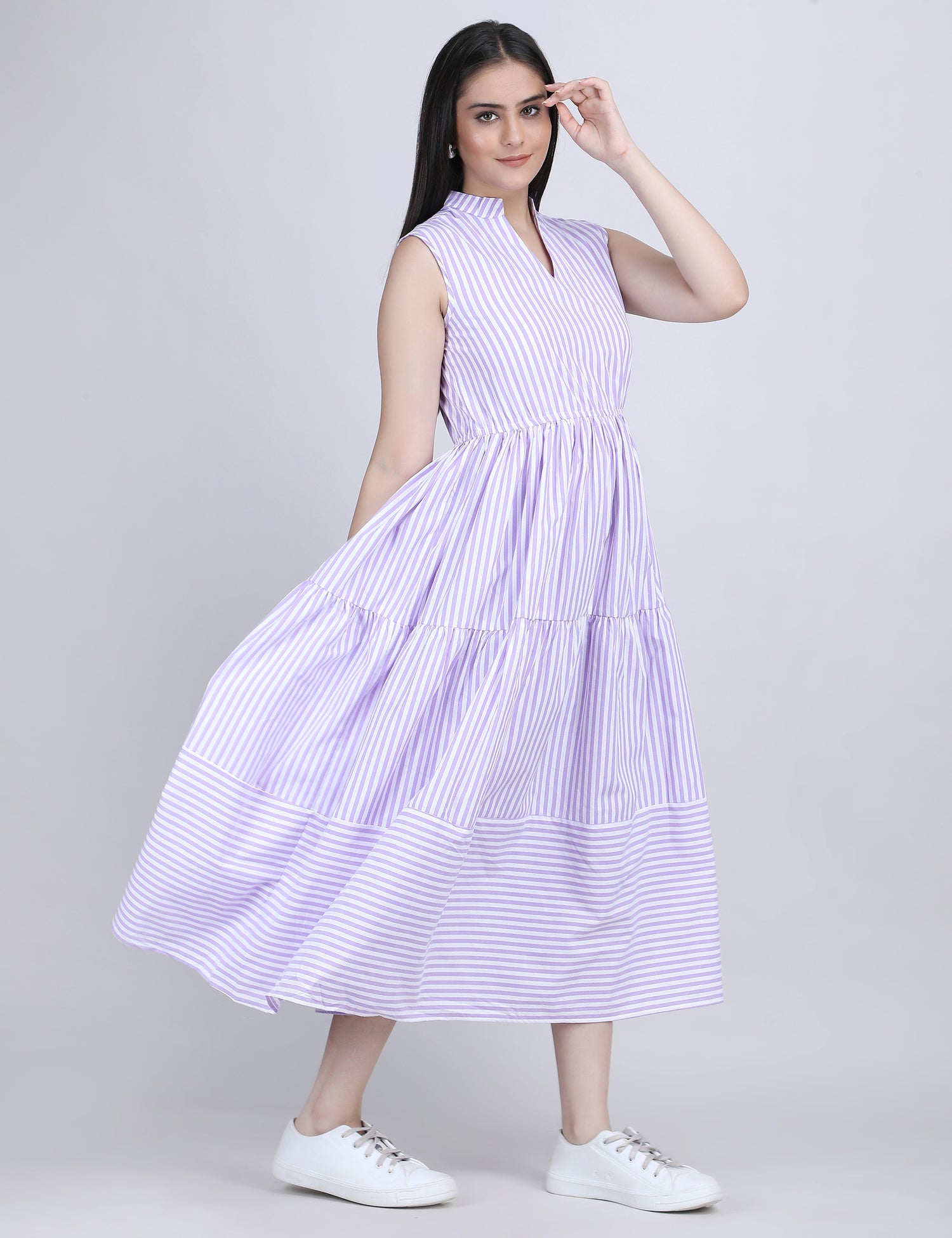 Lime Breeze Striped Tier Dress