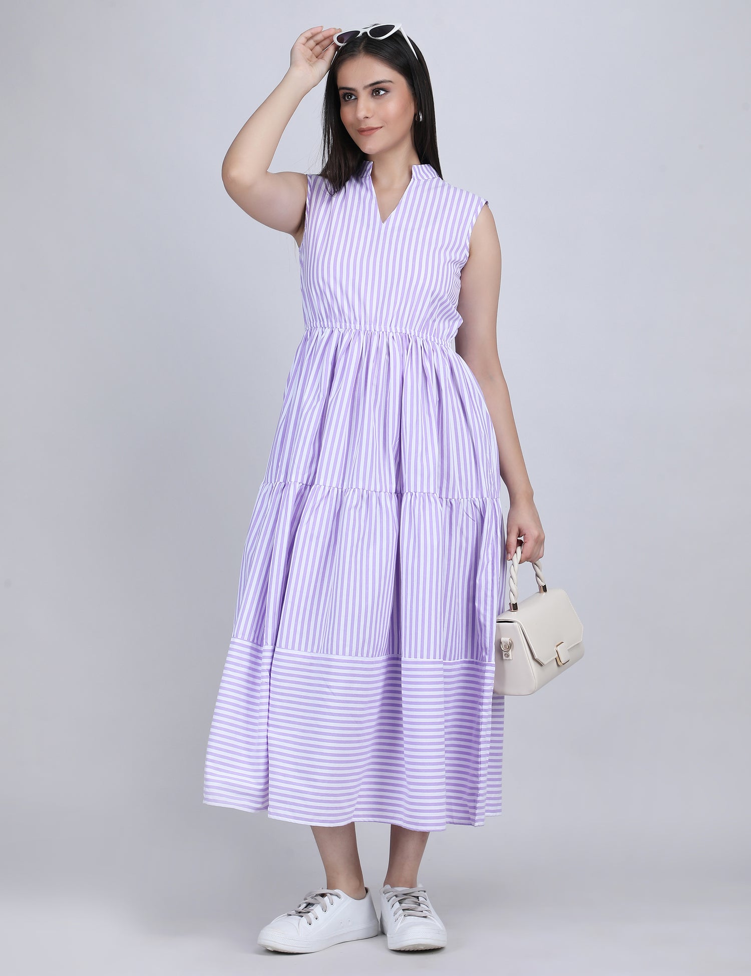 Lime Breeze Striped Tier Dress