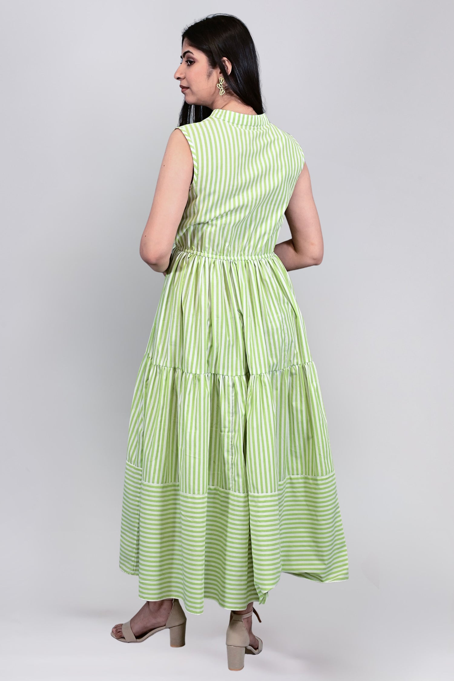 Lime Breeze Striped Tier Dress