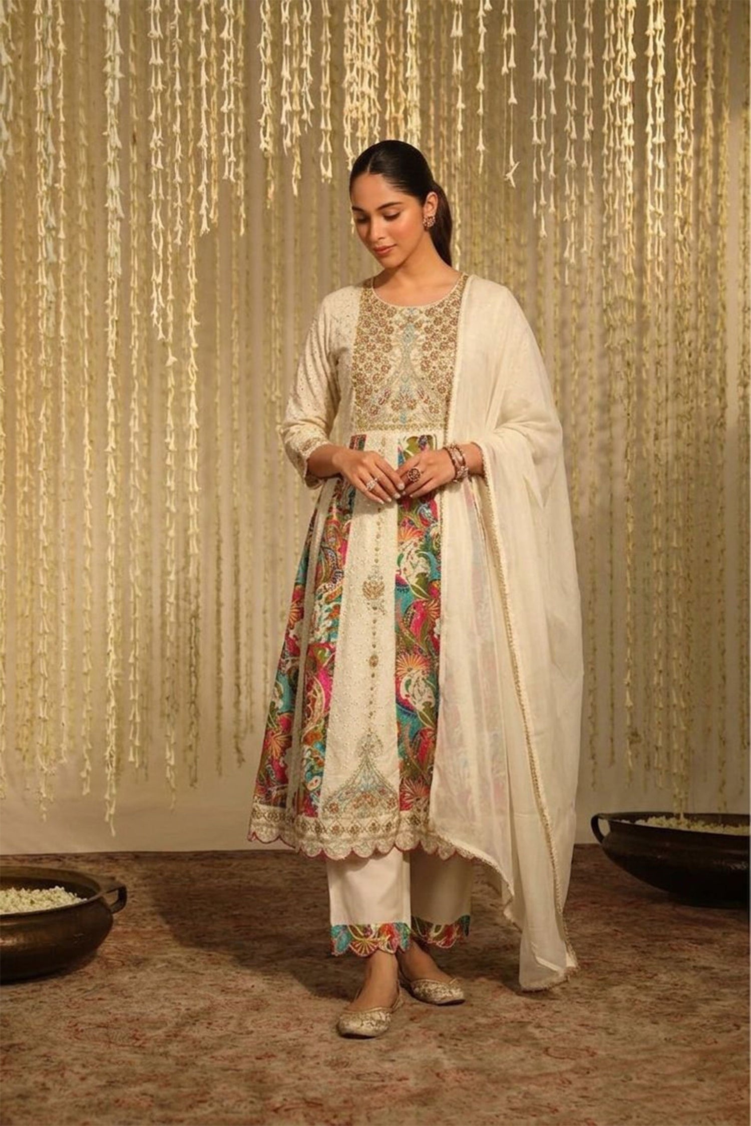 Women Embroidered Kurta Pant Set with Dupatta | Ethnic Cotton Blend Straight Kurta Set for Women | Festive Wear, Wedding Wear, Party Wear Traditional Outfit