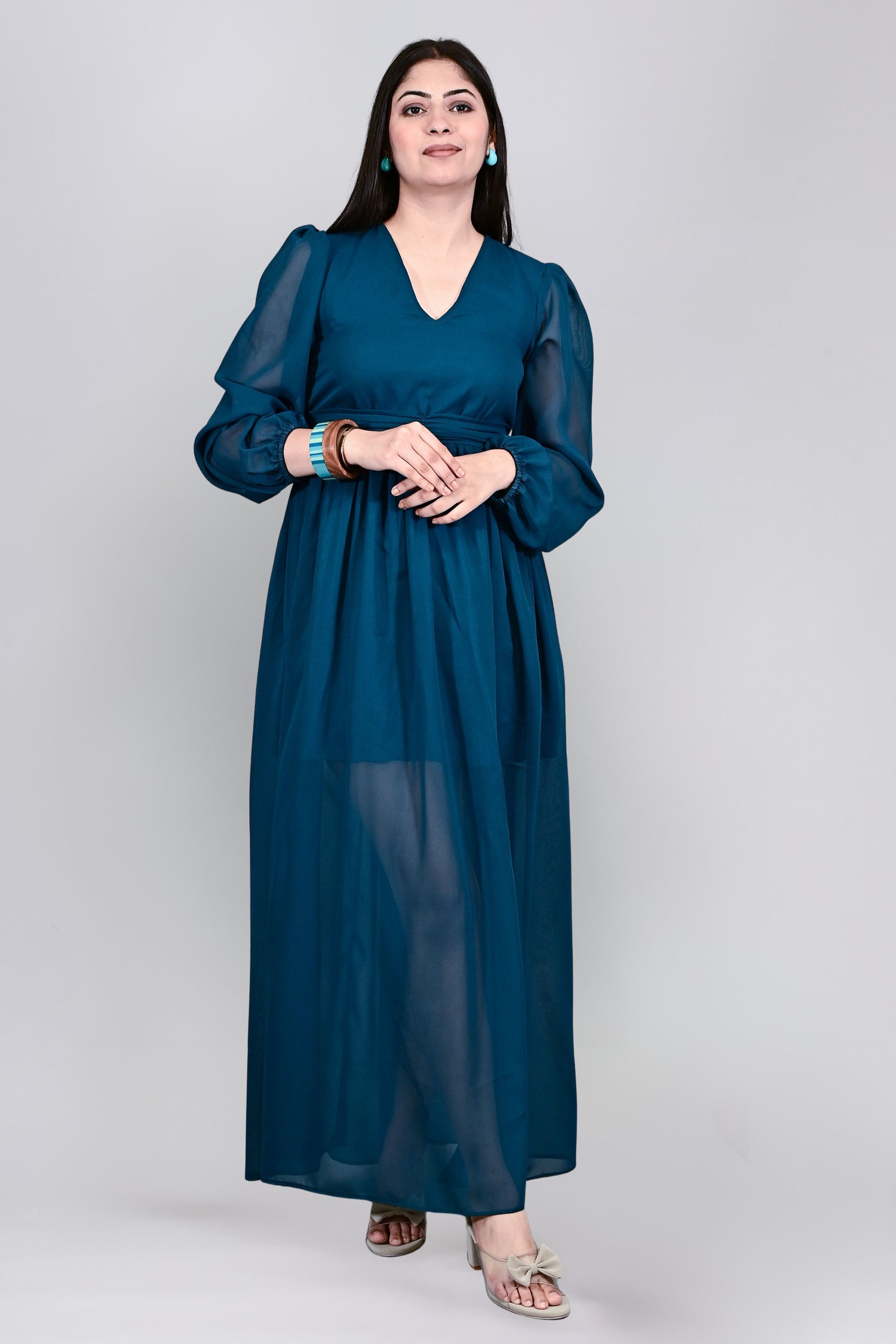 Midnight Teal Sheer Maxi Dress