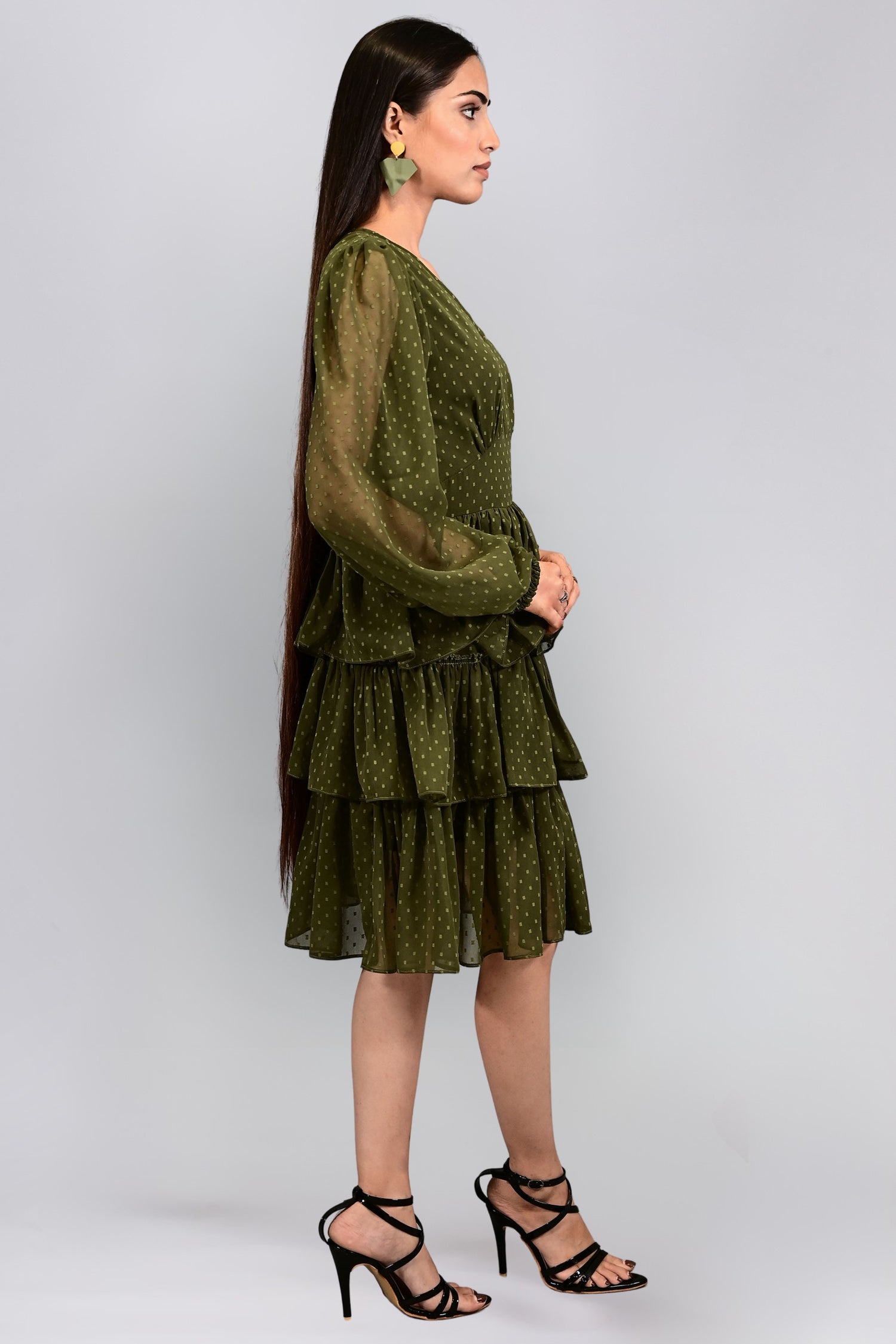 Olive Whisper Tiered Dress