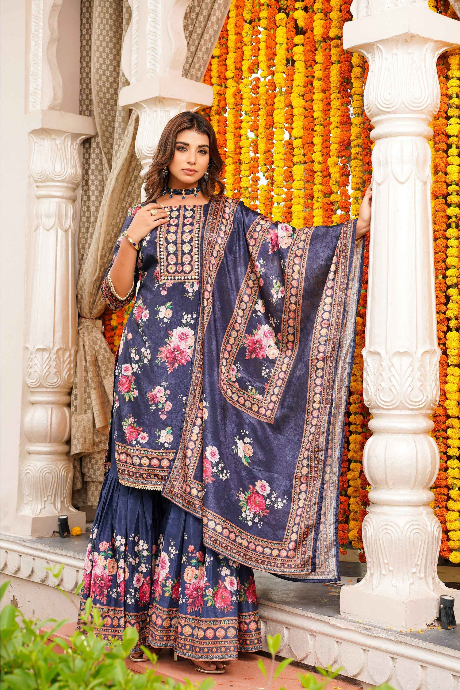 Women Floral Printed Kurta Set with Dupatta | Straight Fit Kurta Pant Set | Ethnic Wear for Women