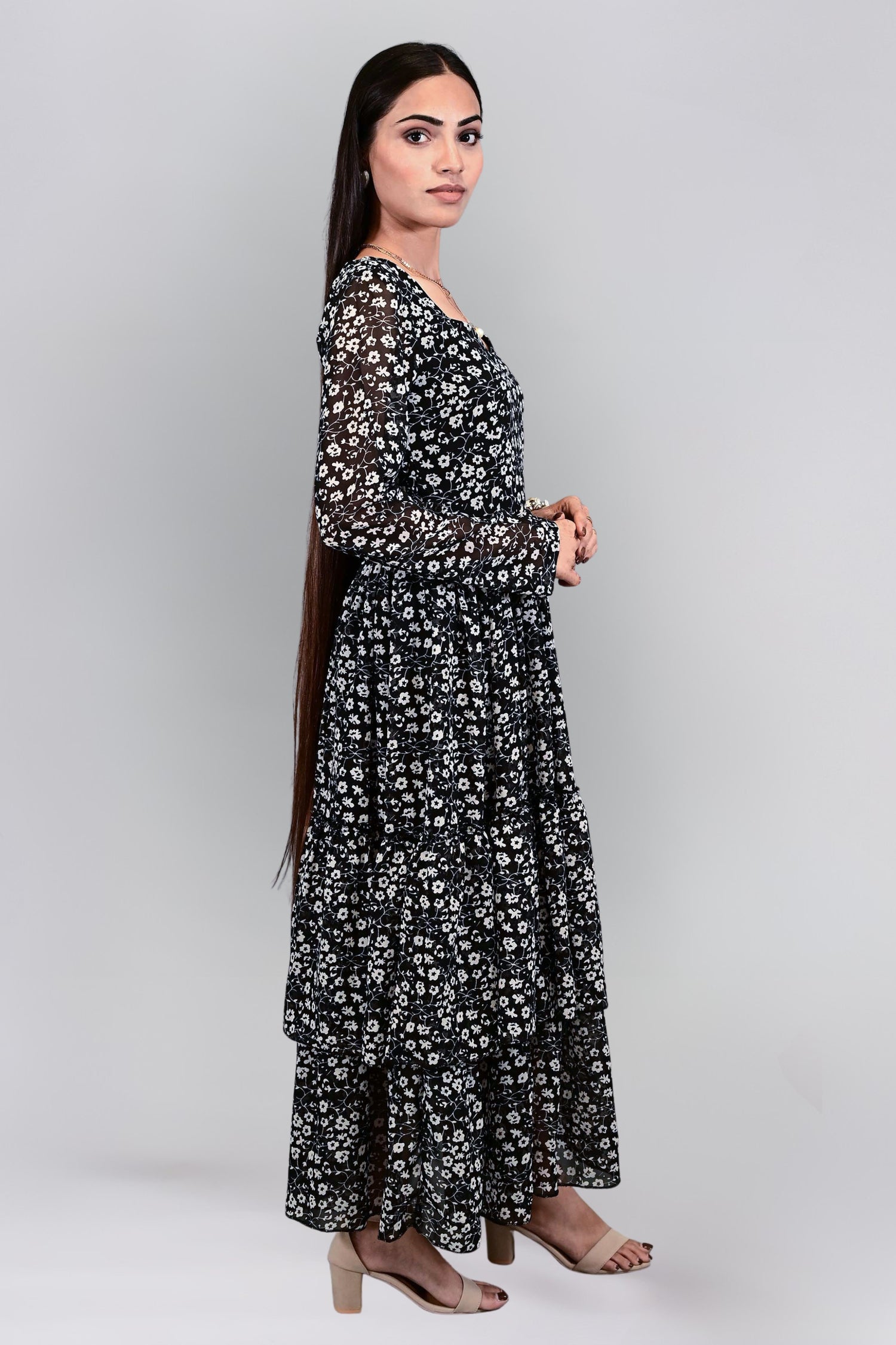 Noir Bloom Maxi Dress