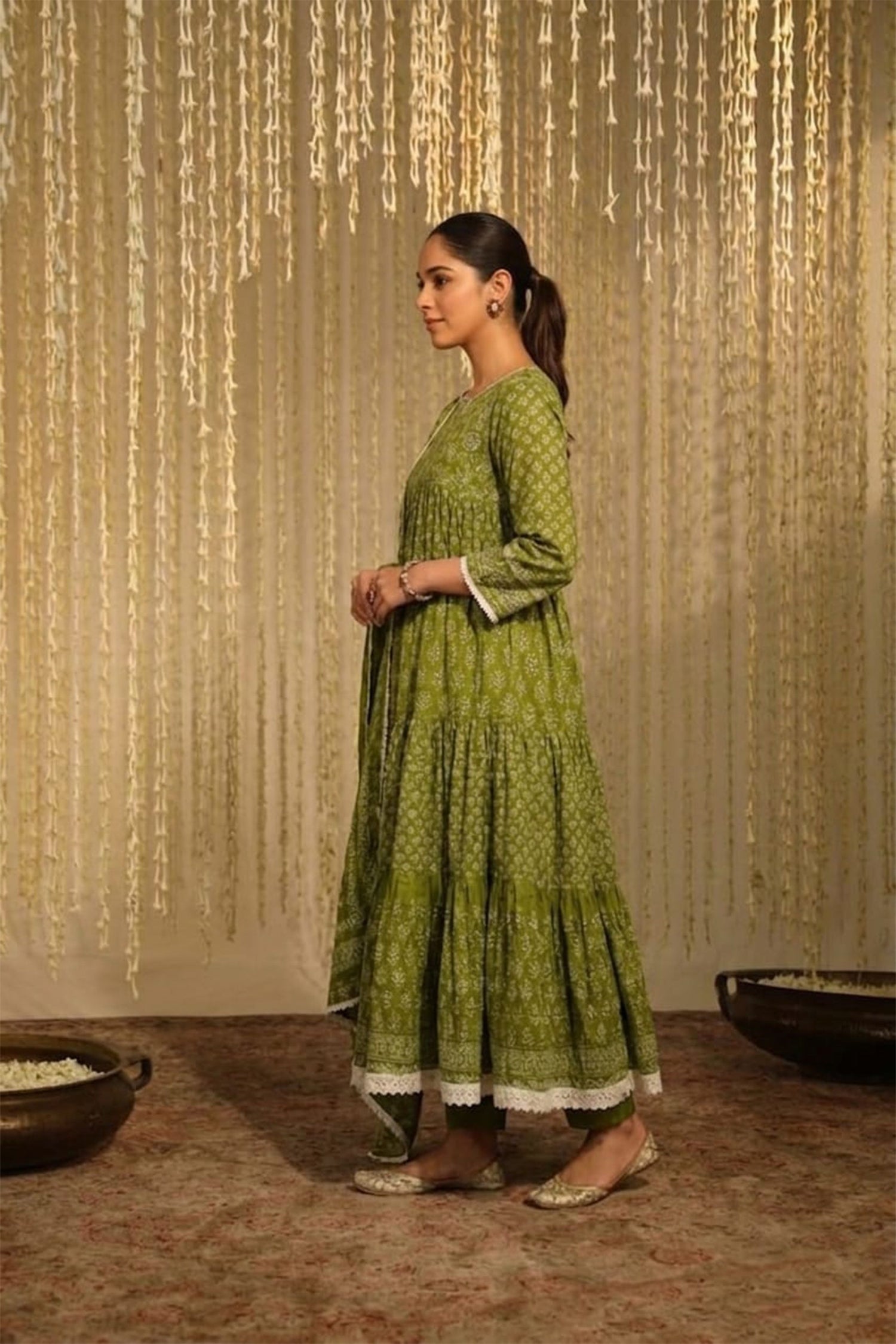 Women Printed Anarkali Kurta Pant Set with Dupatta