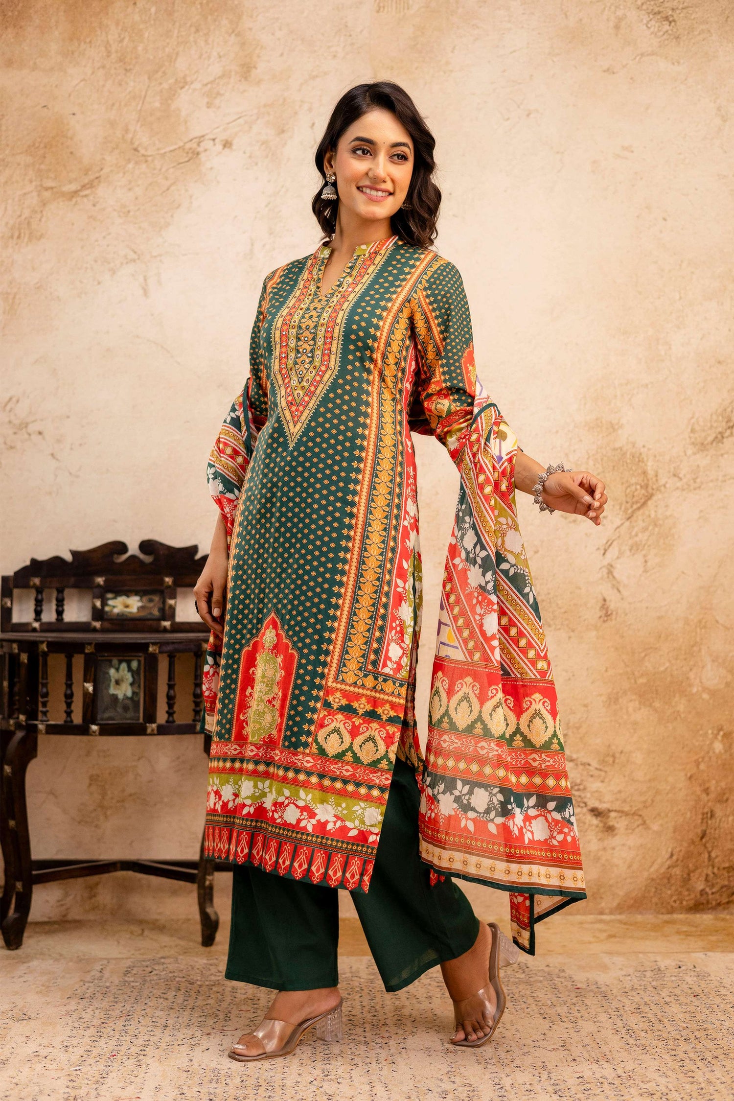 Women Floral Printed Kurta Set with Dupatta | Straight Fit Kurta Pant Set | Ethnic Wear for Women