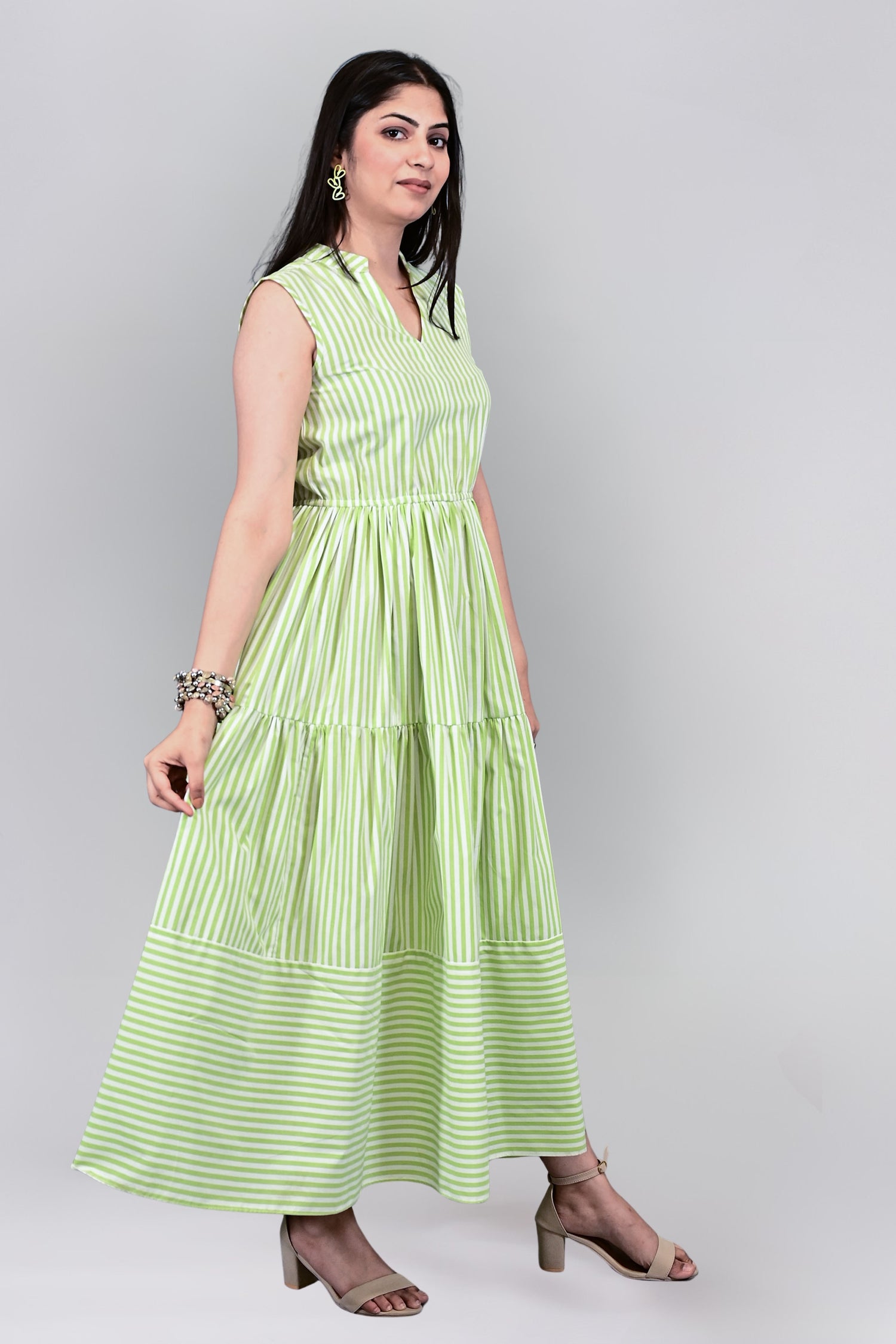 Lime Breeze Striped Tier Dress