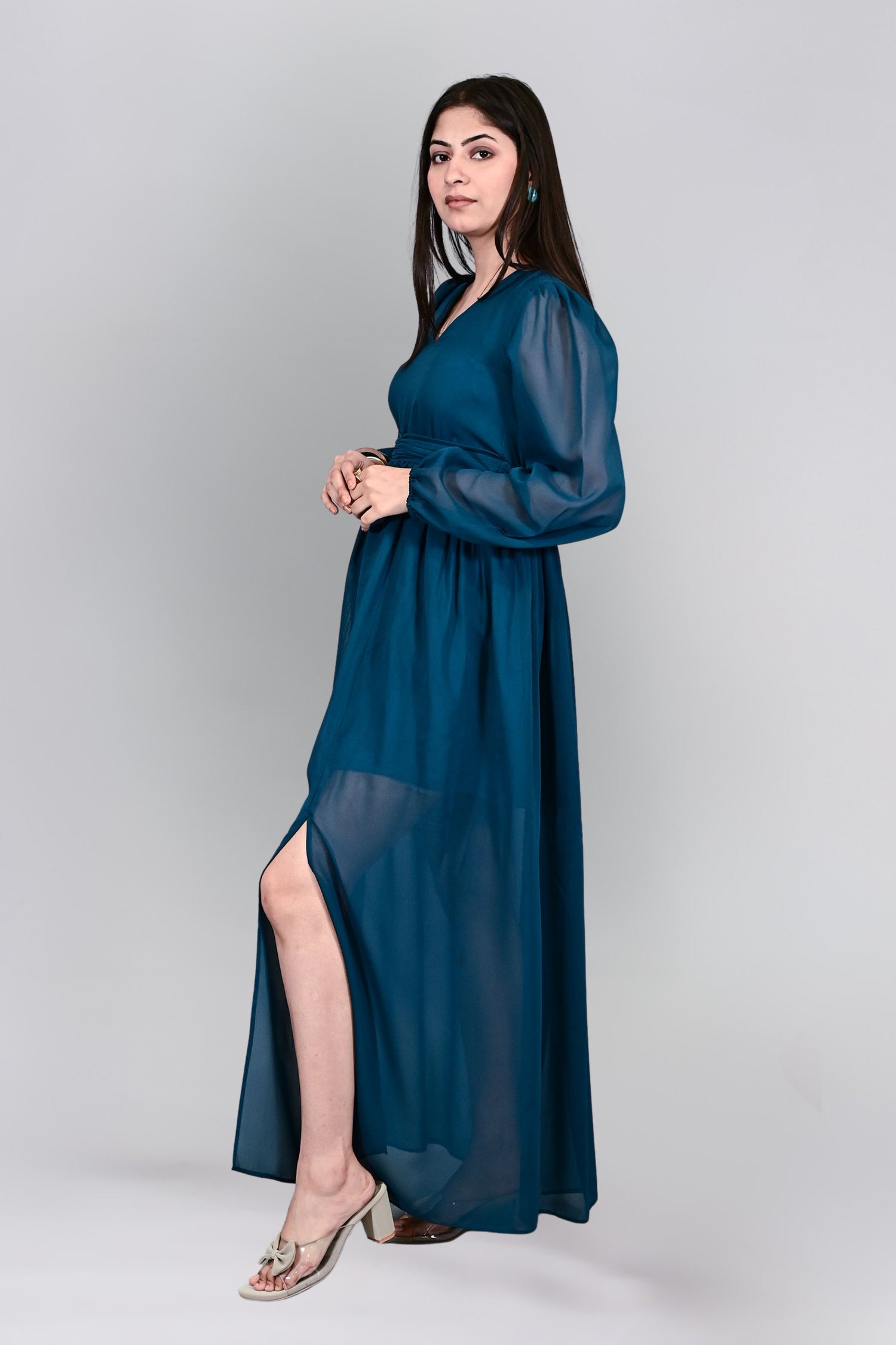 Midnight Teal Sheer Maxi Dress