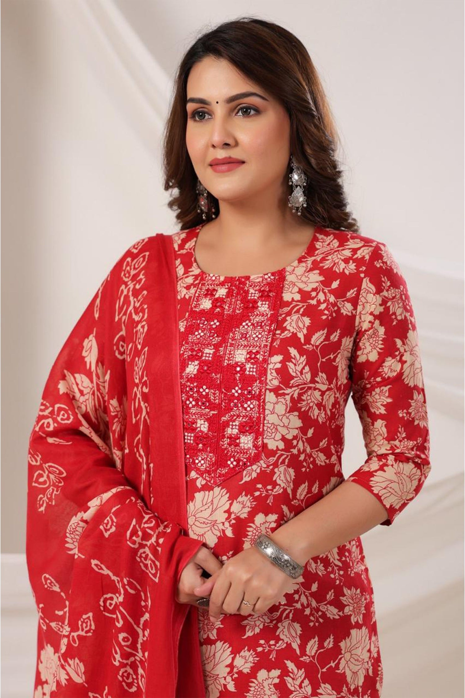 Women Elegant Floral Print Kurta Set with Dupatta | Straight Fit Ethnic Wear | 3 Piece Suit Set for Festive & Casual