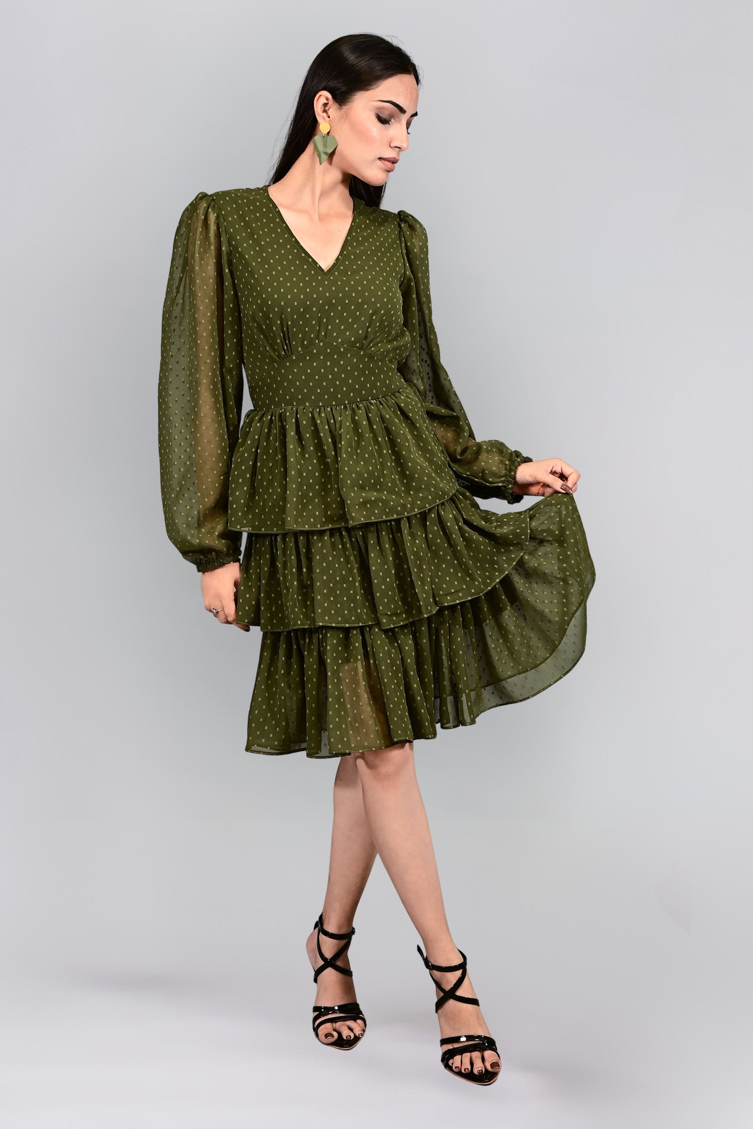 Olive Whisper Tiered Dress