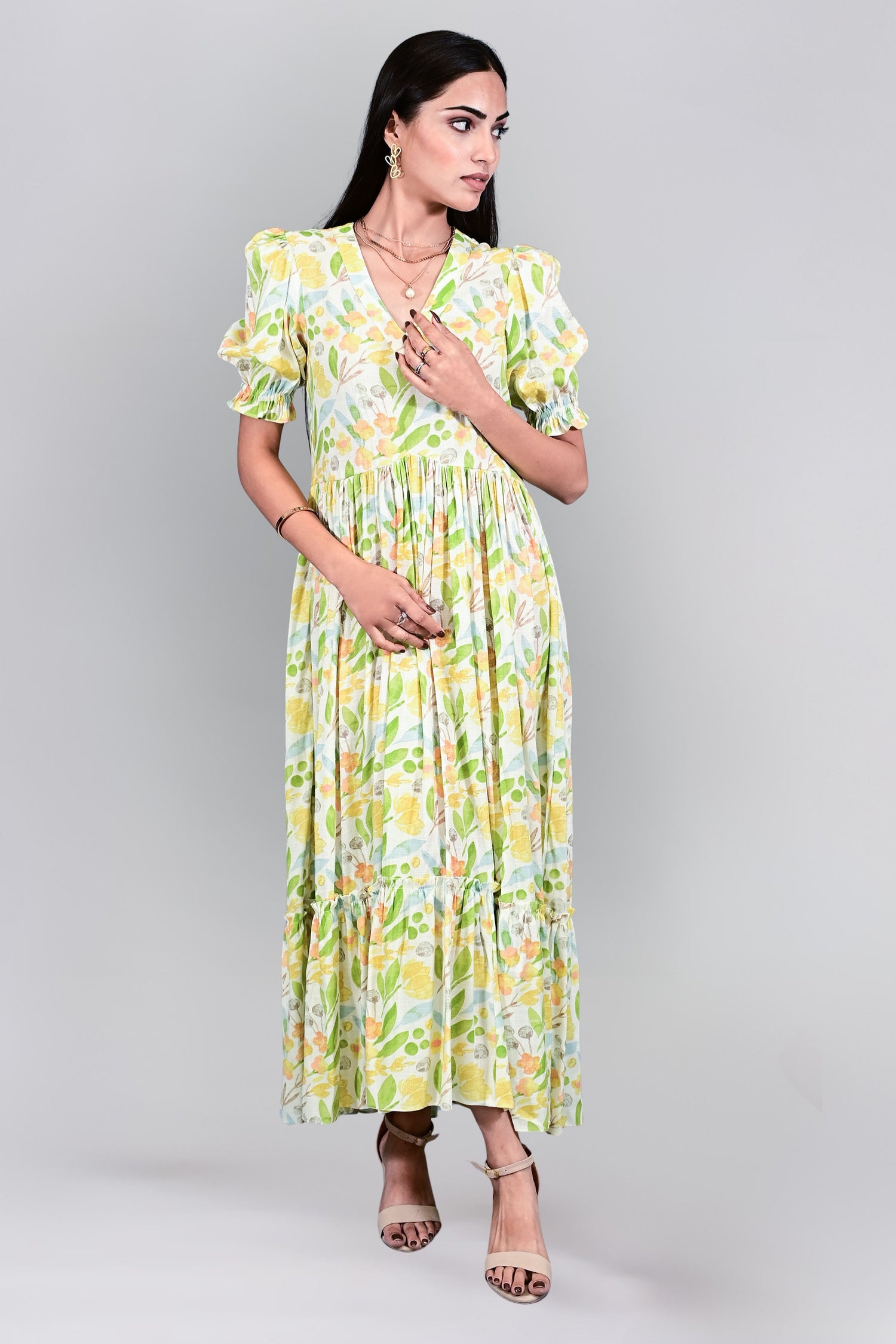 Spring Meadow Puff Sleeve Maxi Dress