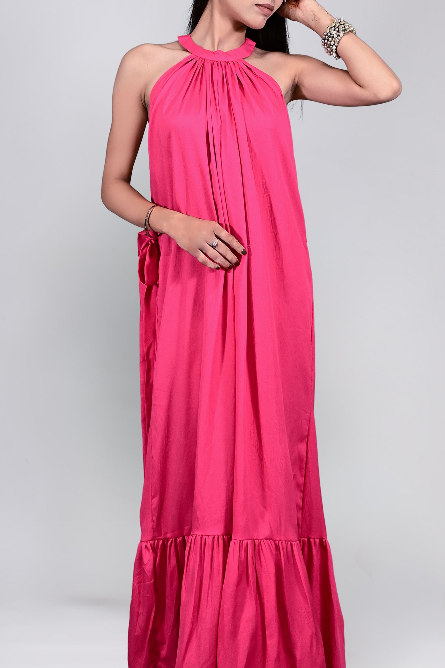 Fuchsia Bloom Halter Maxi Dress
