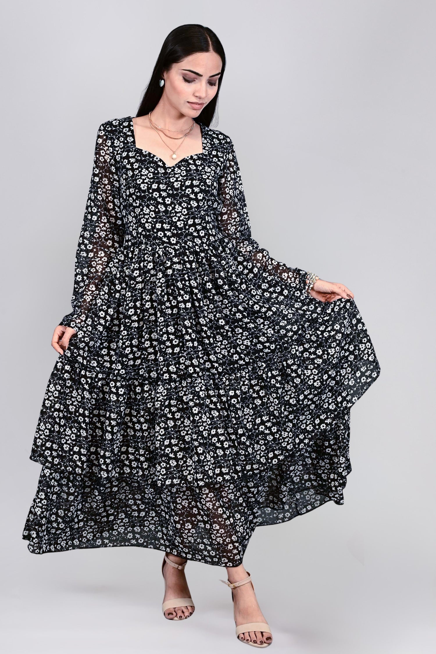 Noir Bloom Maxi Dress