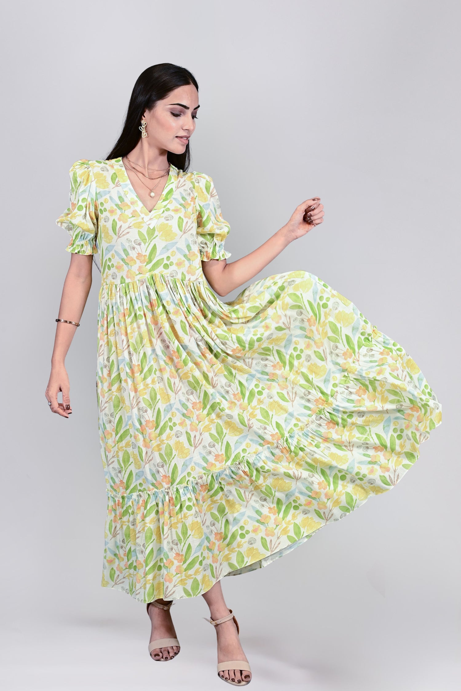 Spring Meadow Puff Sleeve Maxi Dress