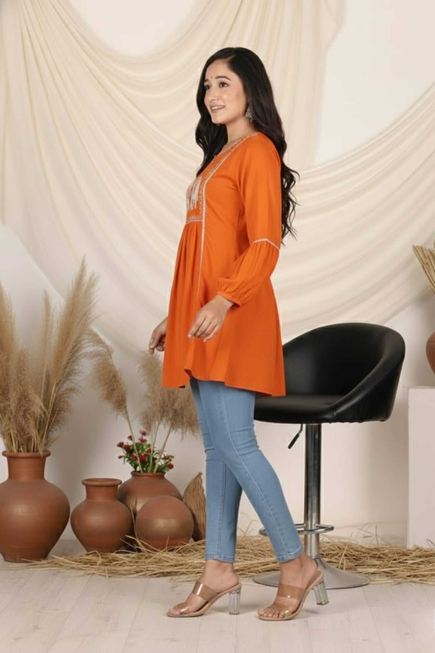 Royal Elephant Embroidered Flared Kurti for Women