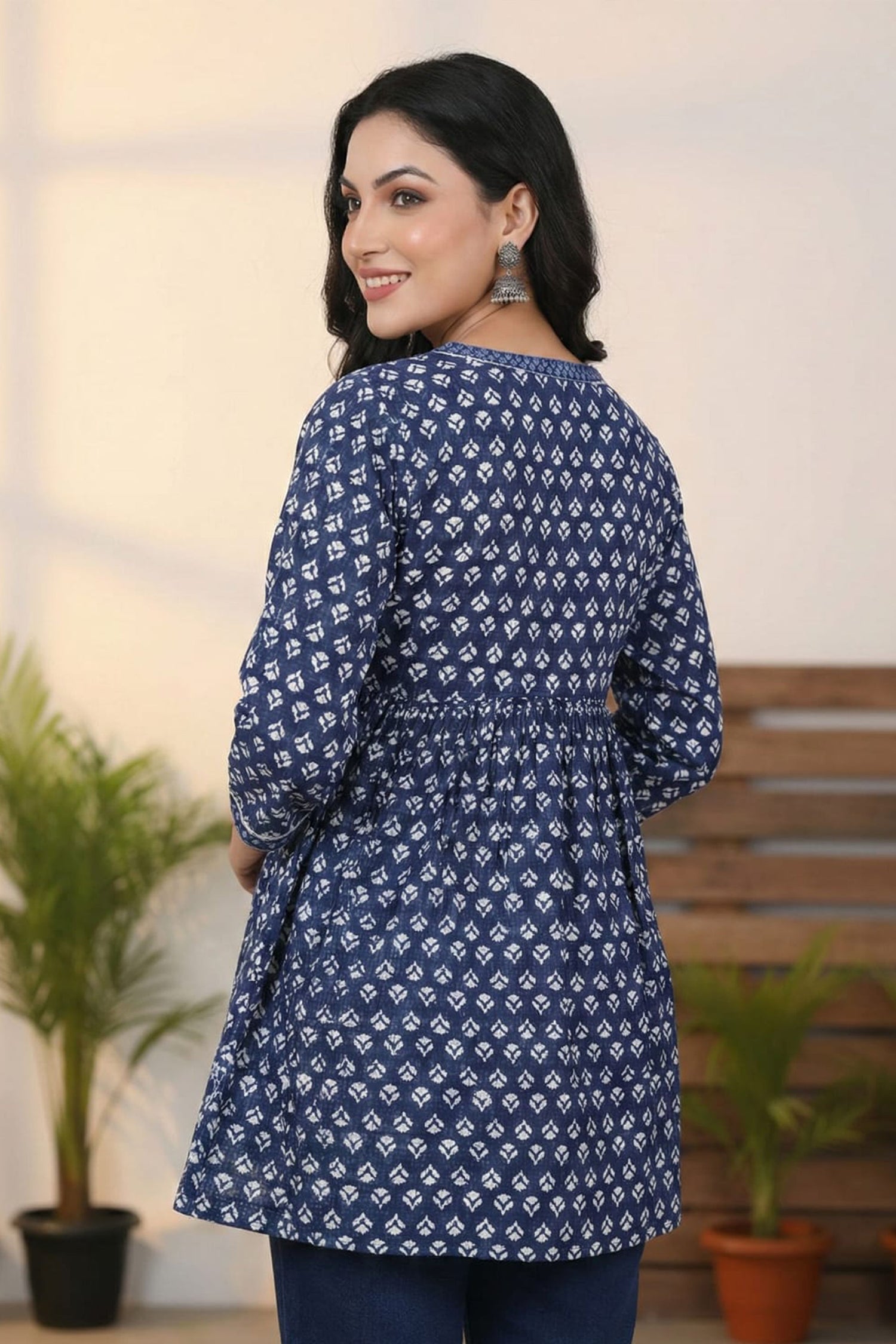 Blue Printed Aaliya Cut Short Top