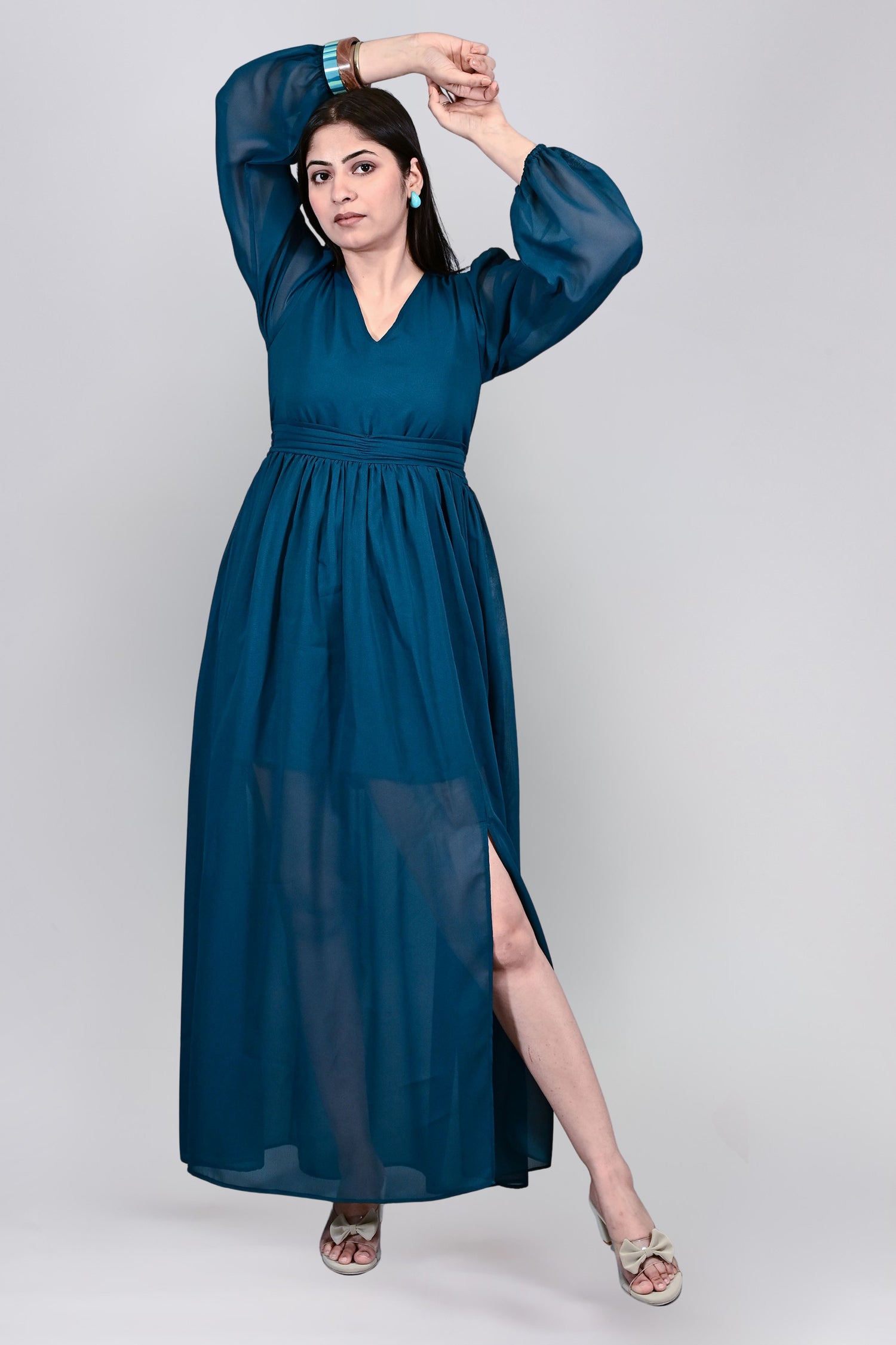 Midnight Teal Sheer Maxi Dress