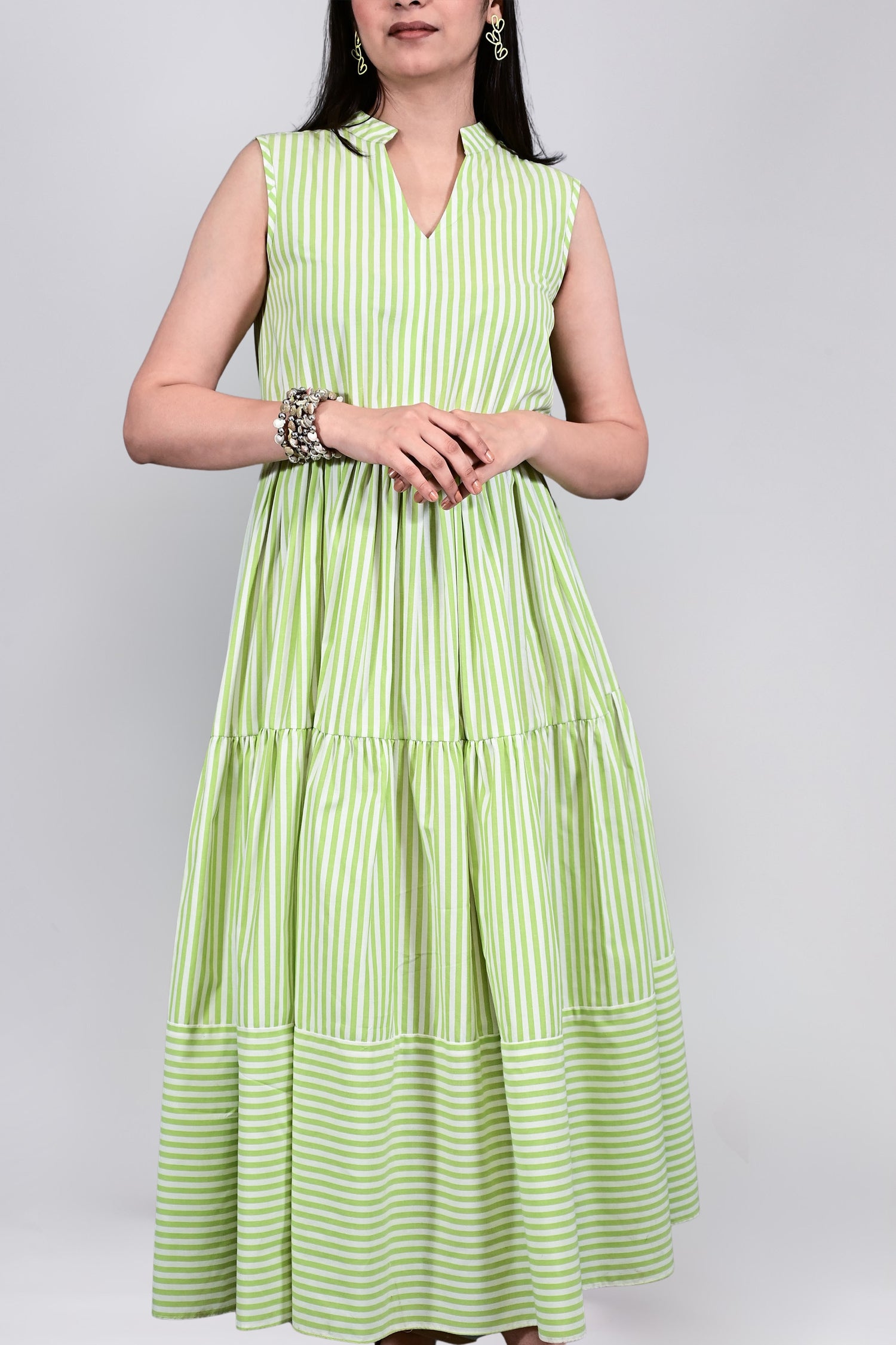 Lime Breeze Striped Tier Dress