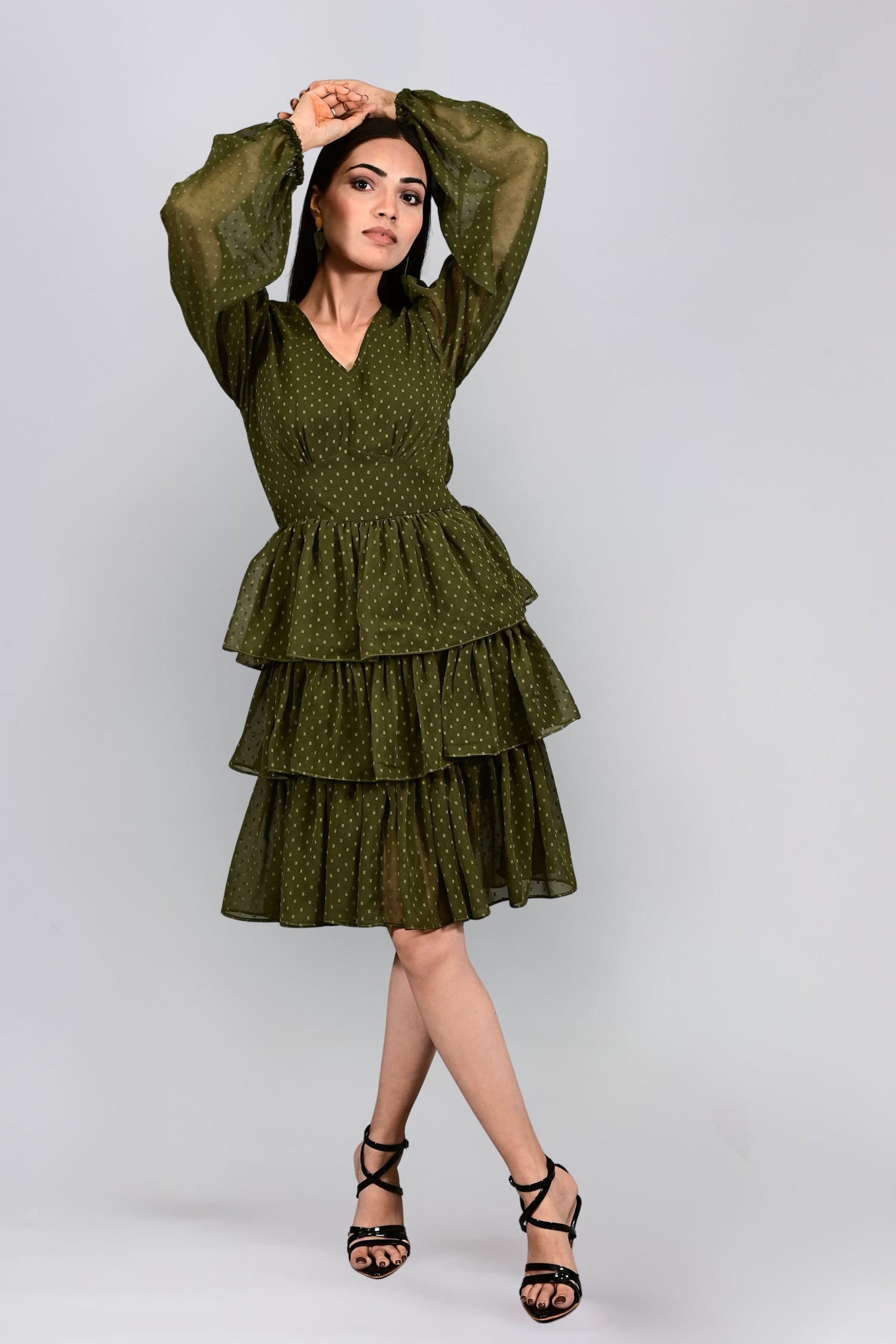 Olive Whisper Tiered Dress