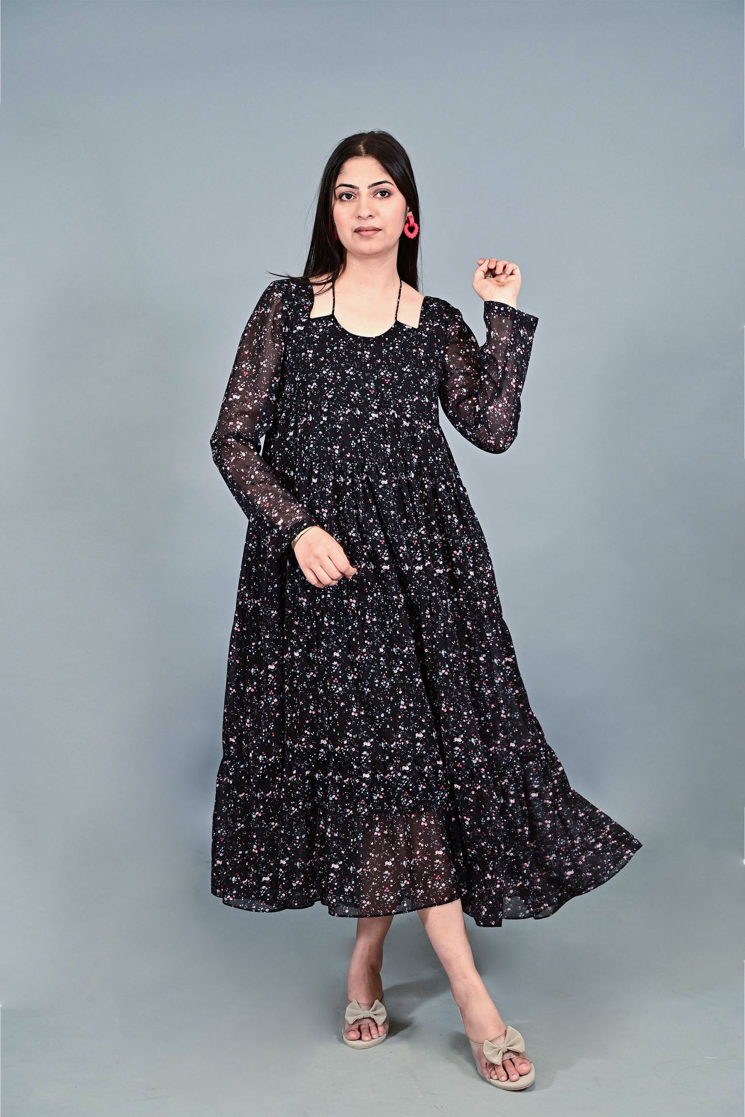 Midnight Bloom Flare Dress