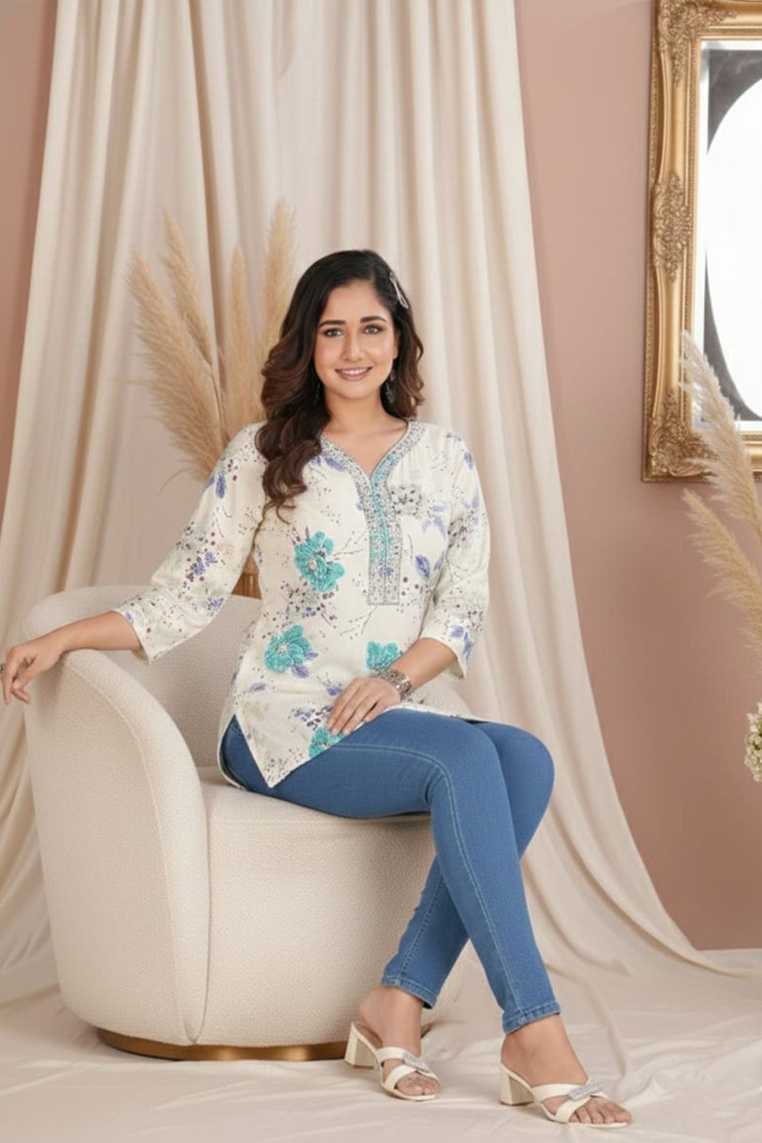 Women’s Floral Printed Casual Kurti Top