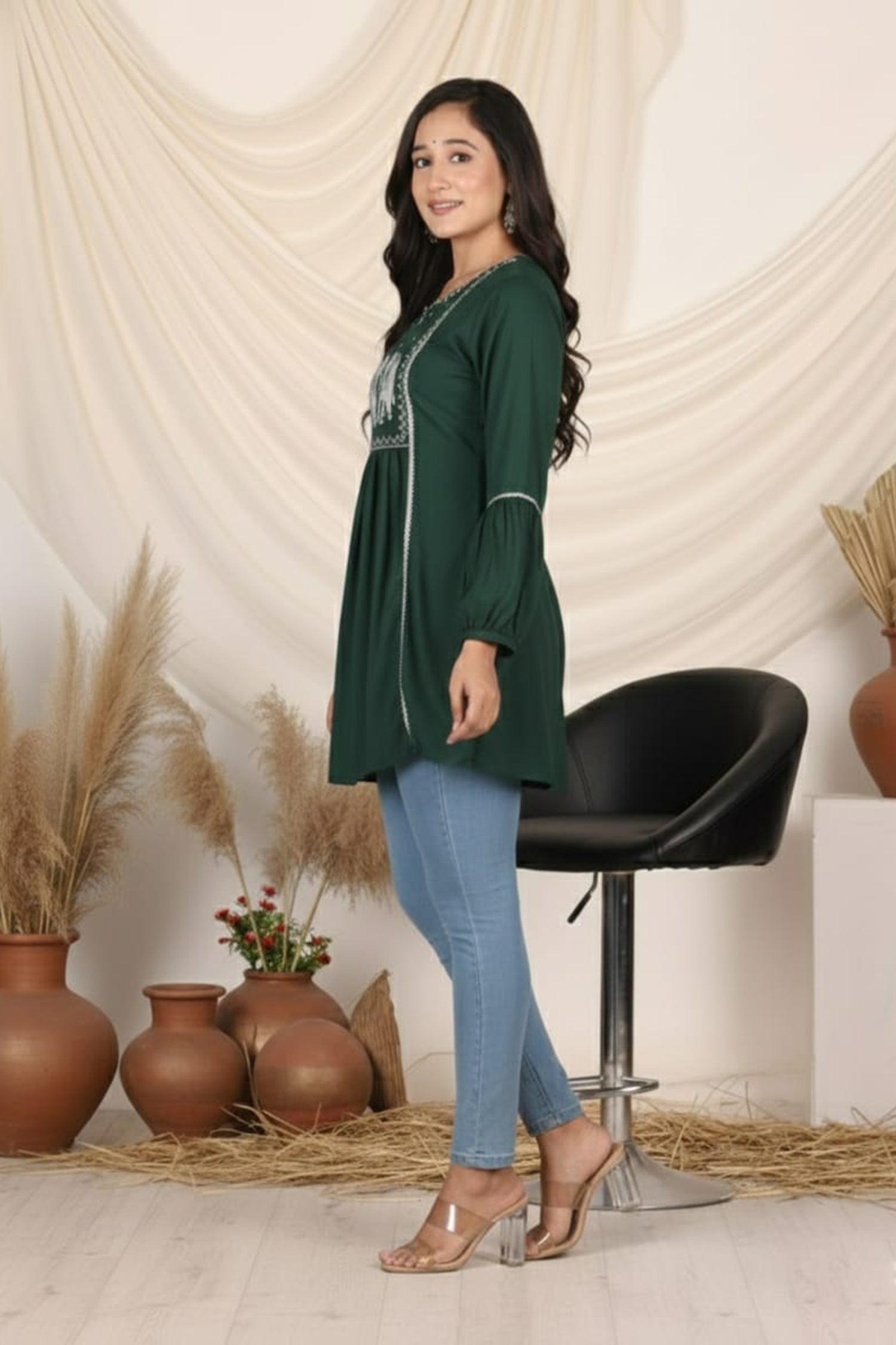 Royal Elephant Embroidered Flared Kurti for Women