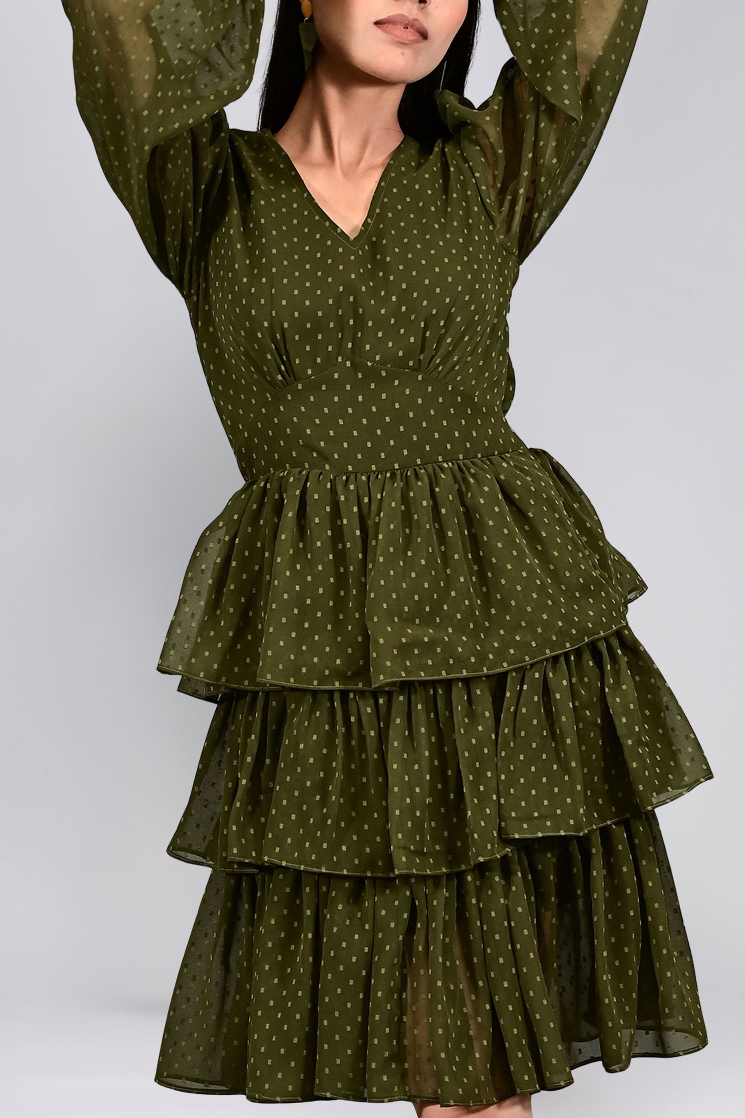 Olive Whisper Tiered Dress