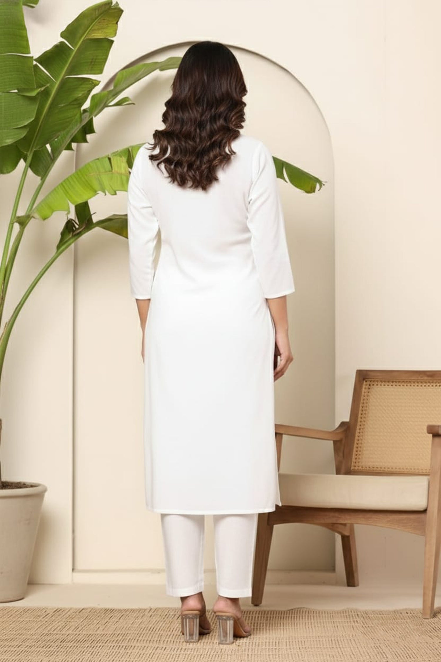 White Embroidered Kurti Pant Co-Ord Set