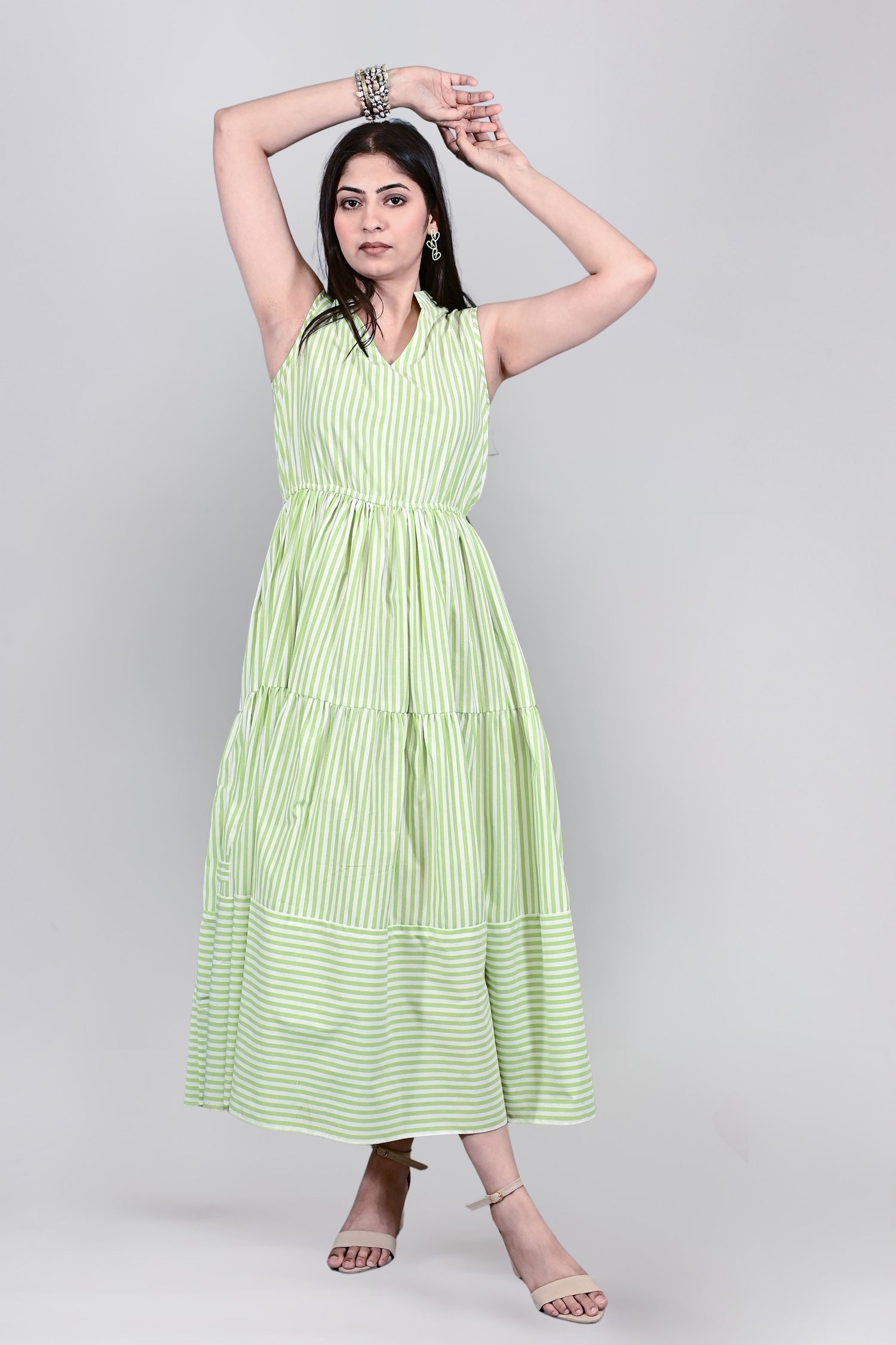 Lime Breeze Striped Tier Dress