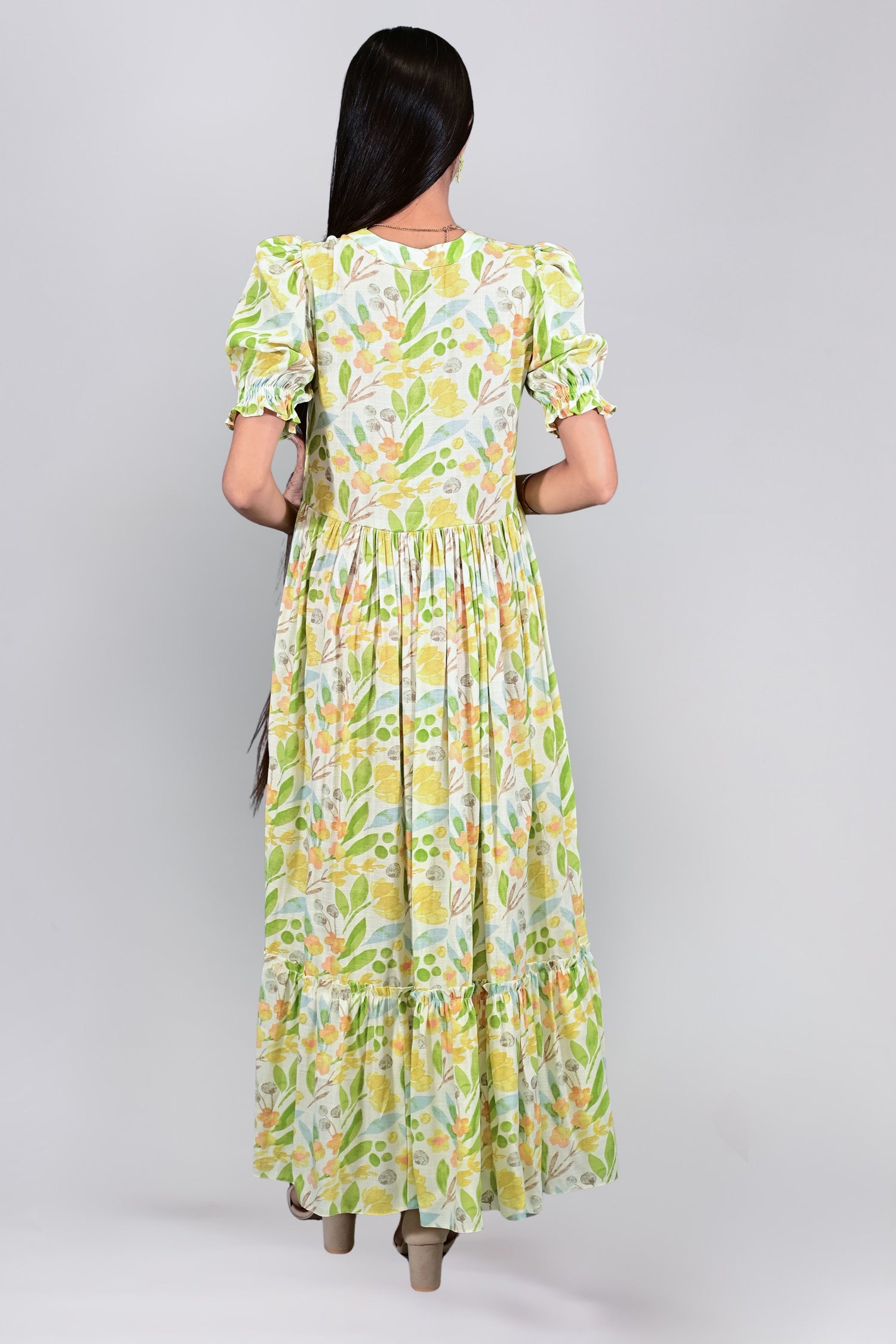Spring Meadow Puff Sleeve Maxi Dress