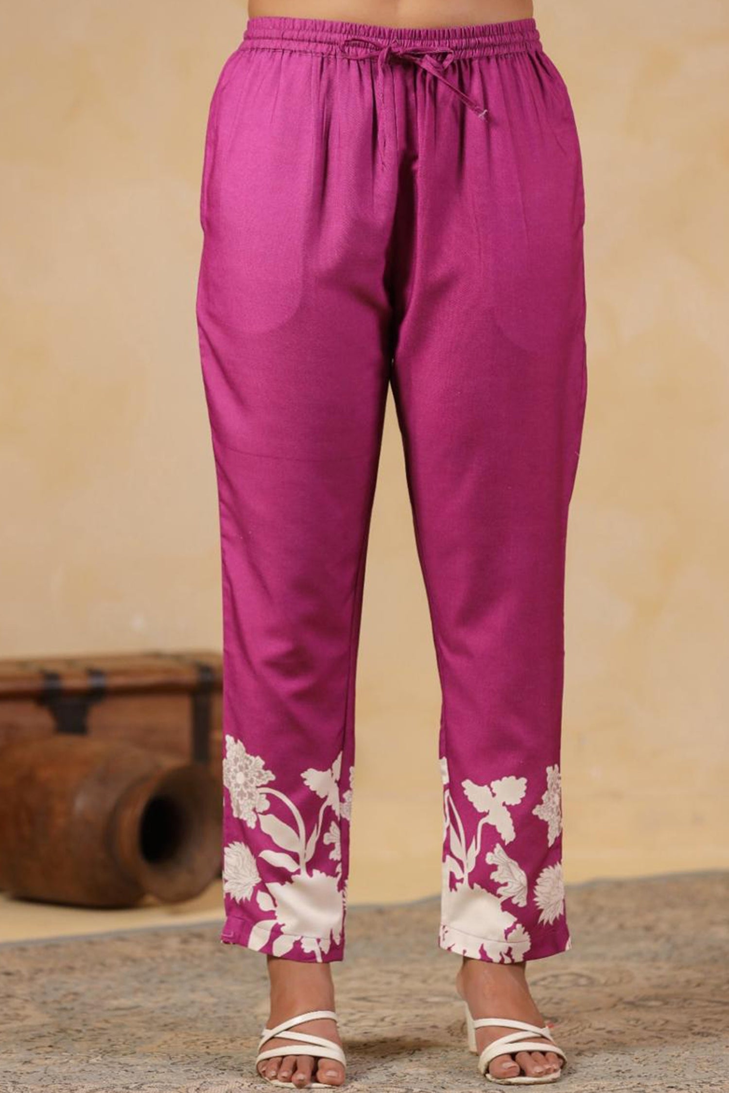 Women Magenta Floral Printed Kurta Set with Dupatta | Straight Fit Kurta Pant Set | Ethnic Wear for Women