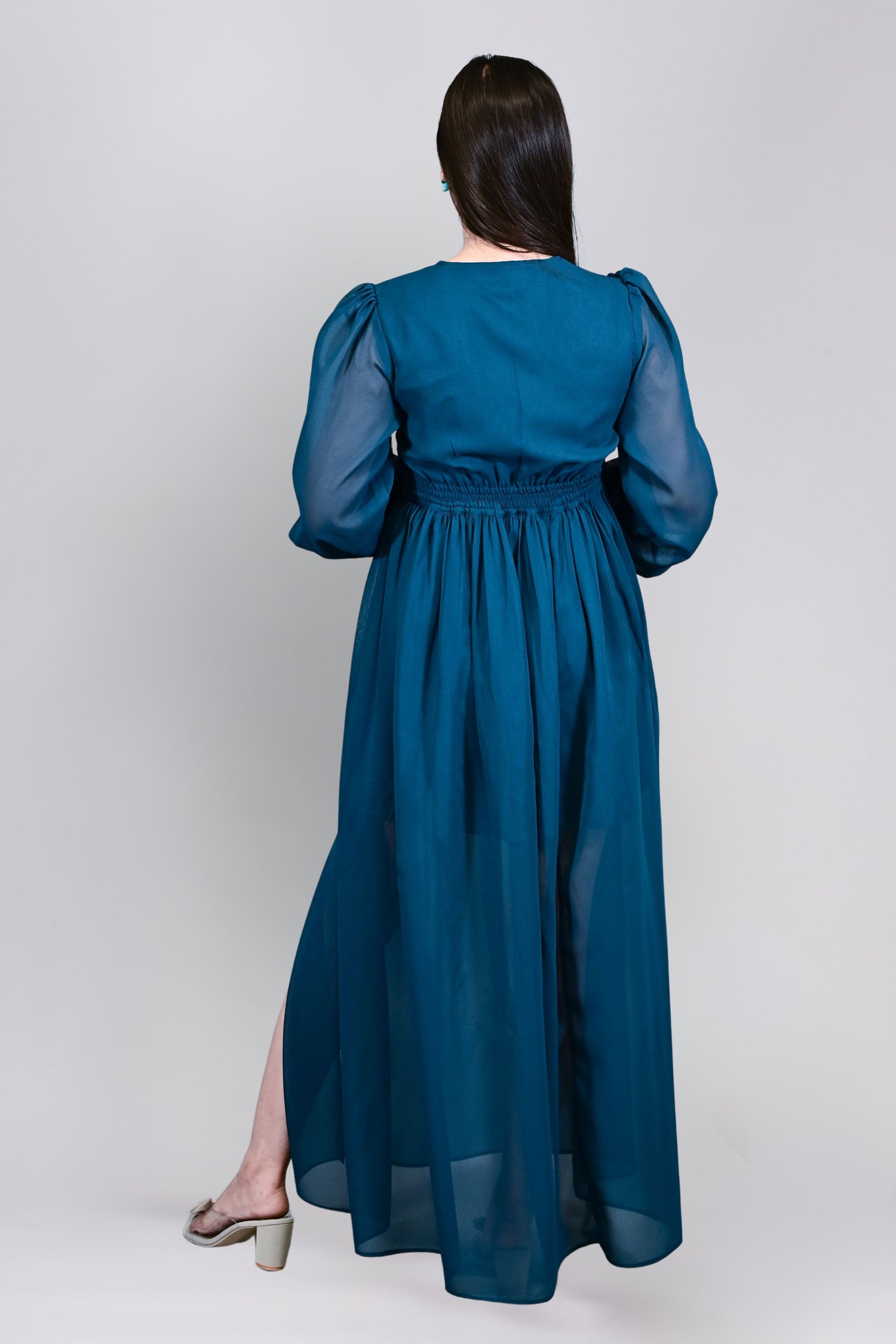 Midnight Teal Sheer Maxi Dress