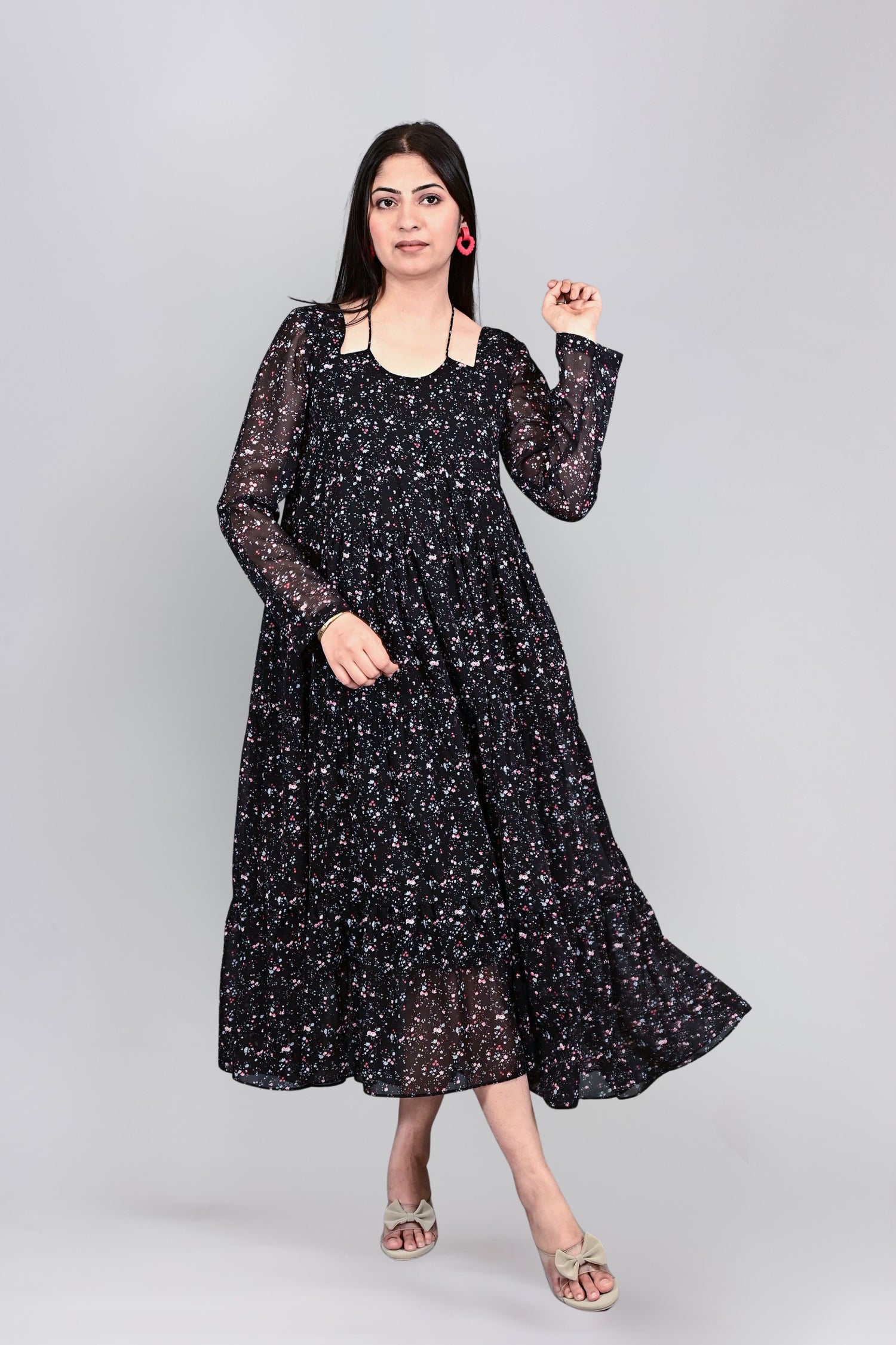 Midnight Bloom Flare Dress