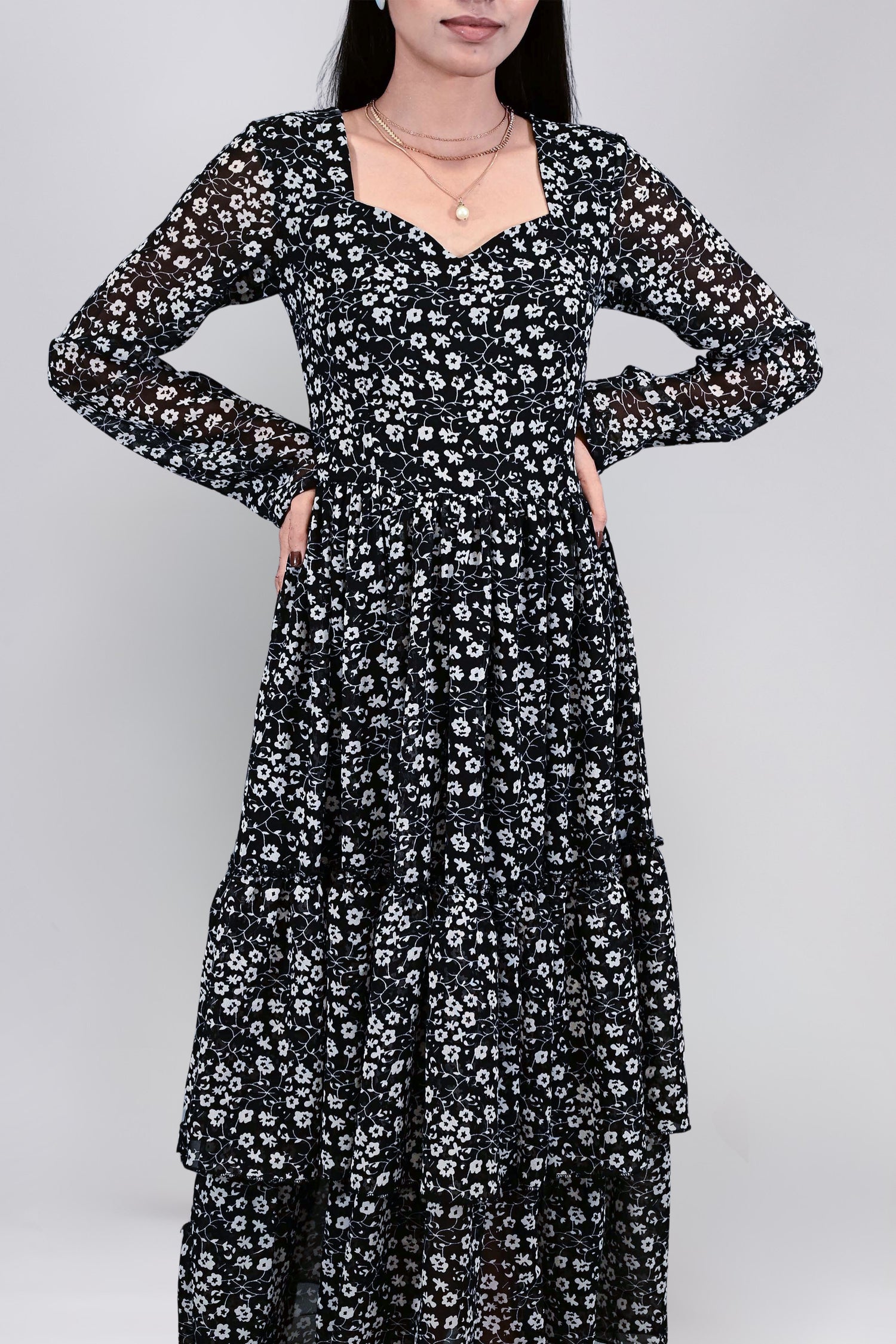 Noir Bloom Maxi Dress