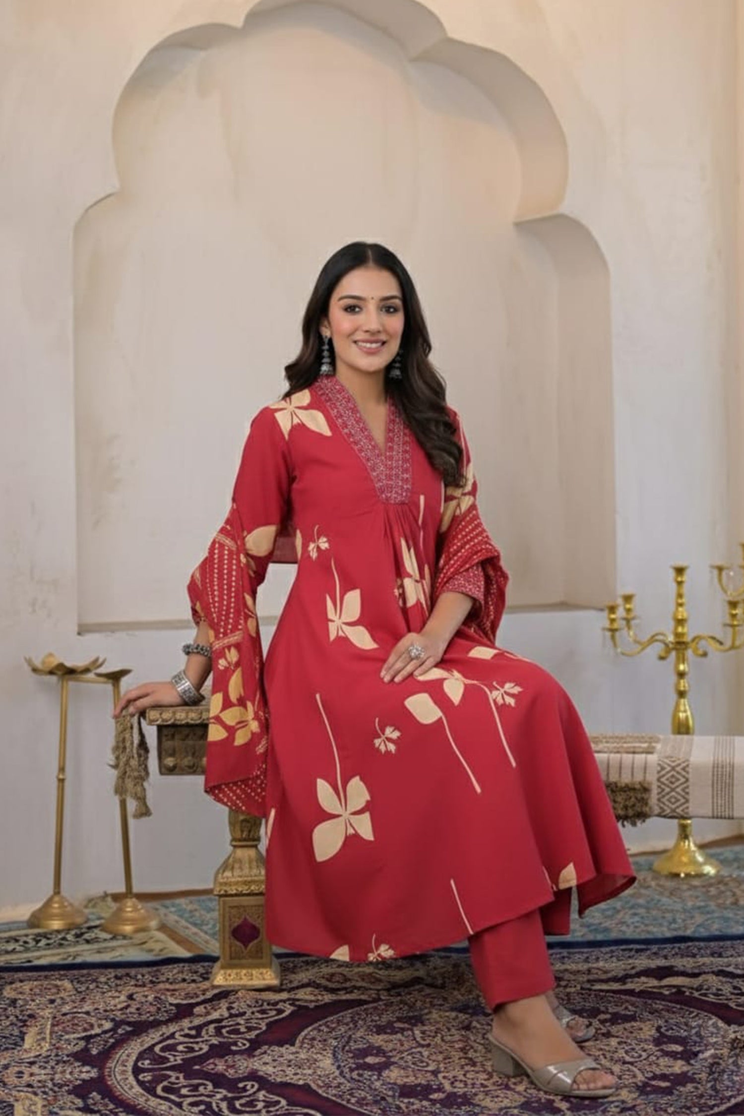 Gulnaar Red Flared Suit Set