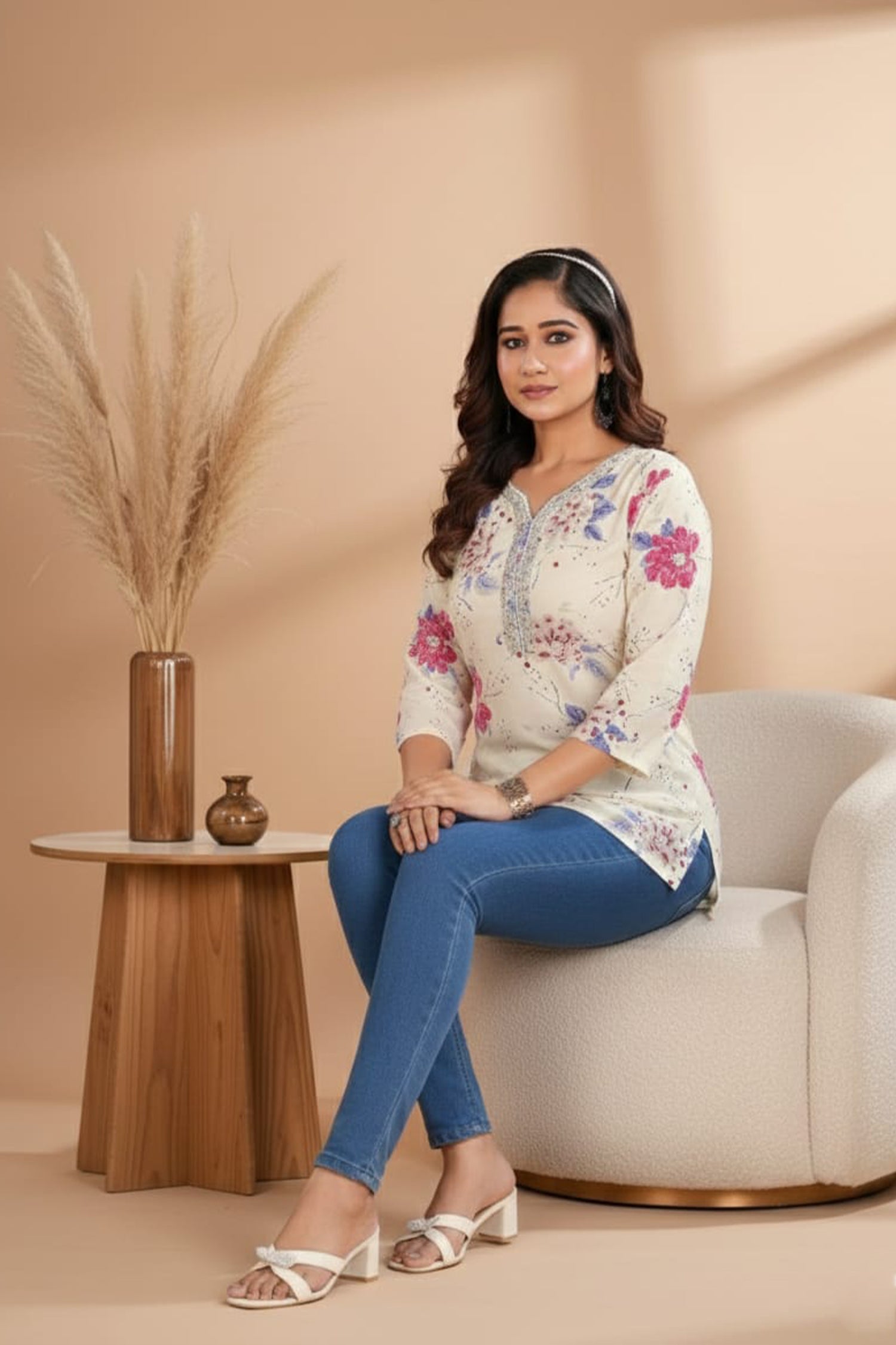 Women’s Floral Printed Casual Kurti Top