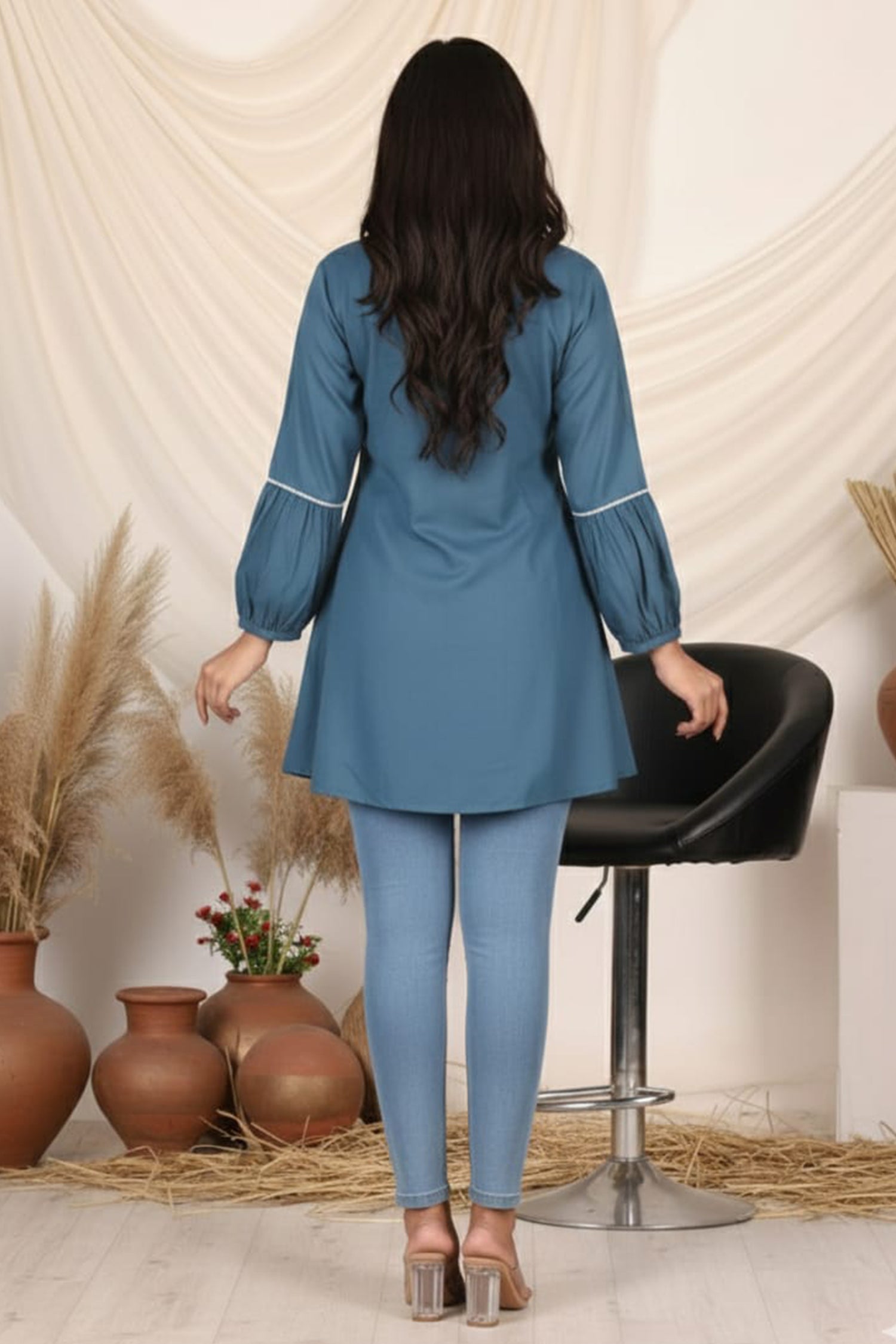 Royal Elephant Embroidered Flared Kurti for Women
