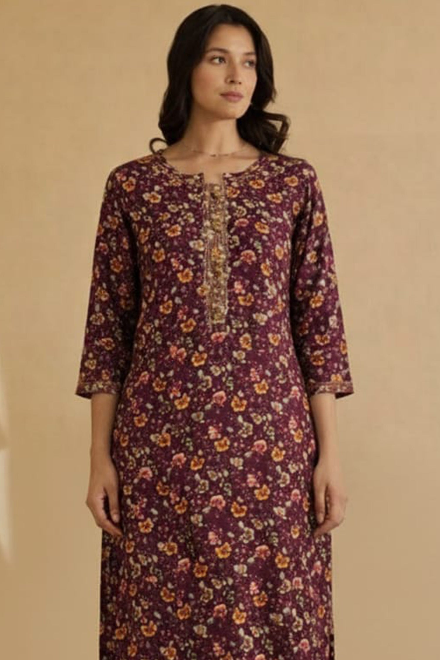 Wine Purple Ethnic Motif Kurta