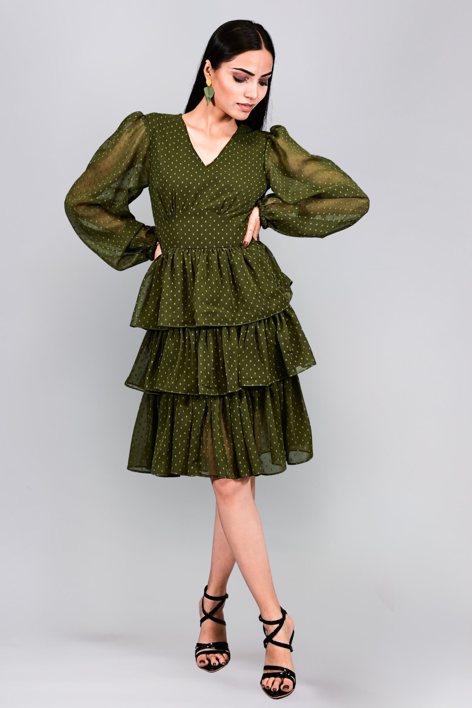 Olive Whisper Tiered Dress