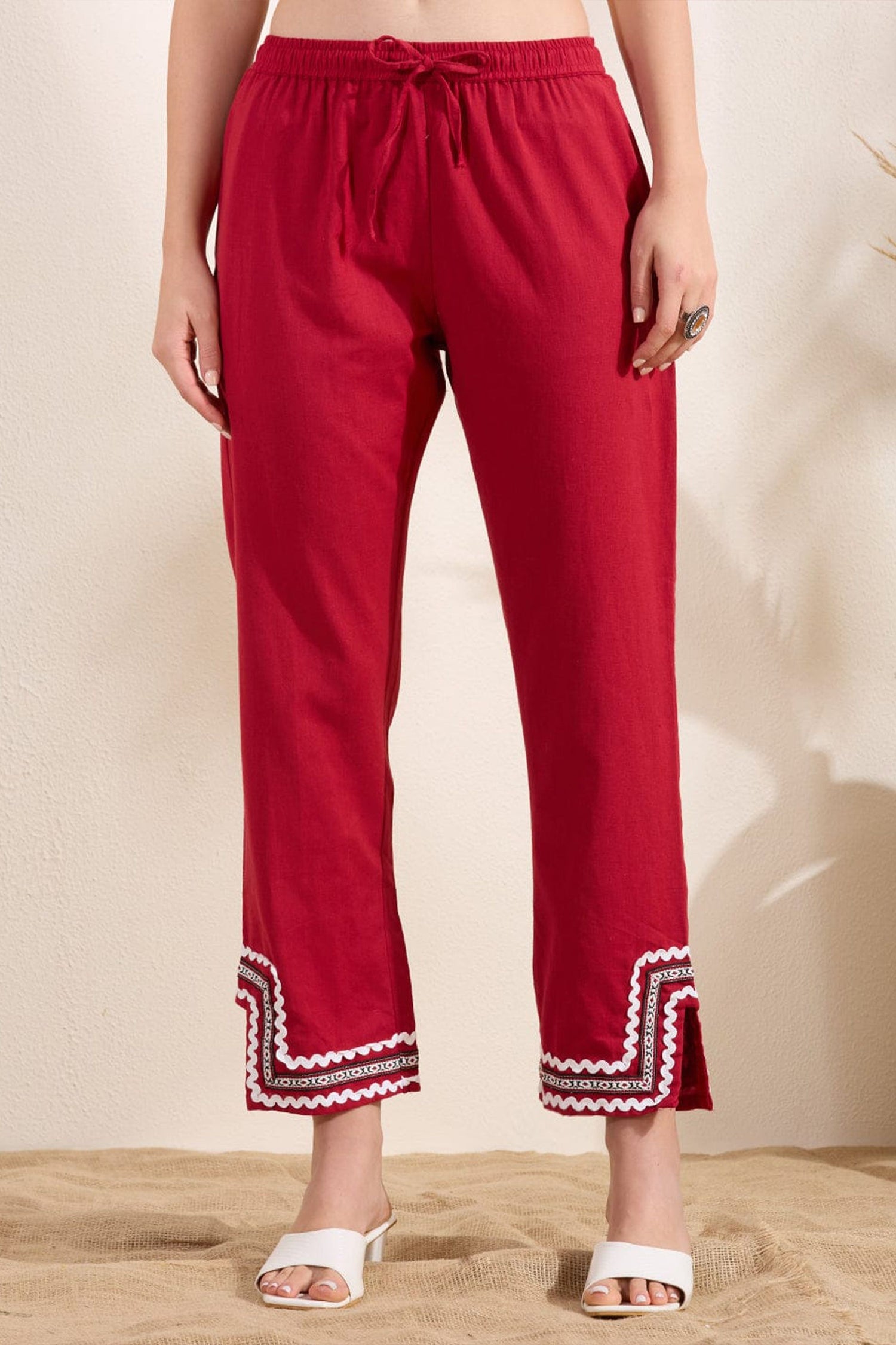 Red Embroidered Kurti Pant Co-Ord Set